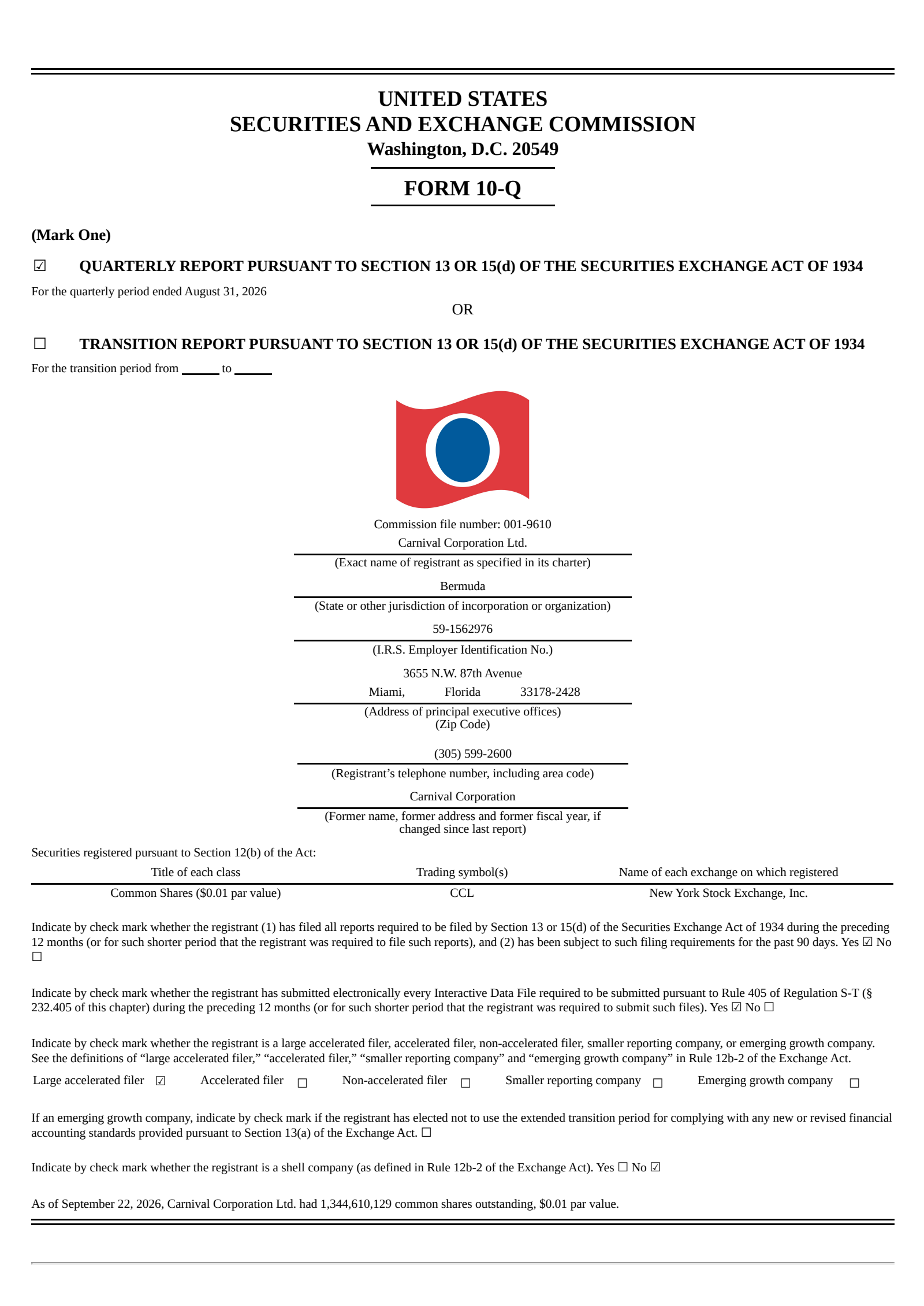 Carnival's Q3 2026 Quarterly report