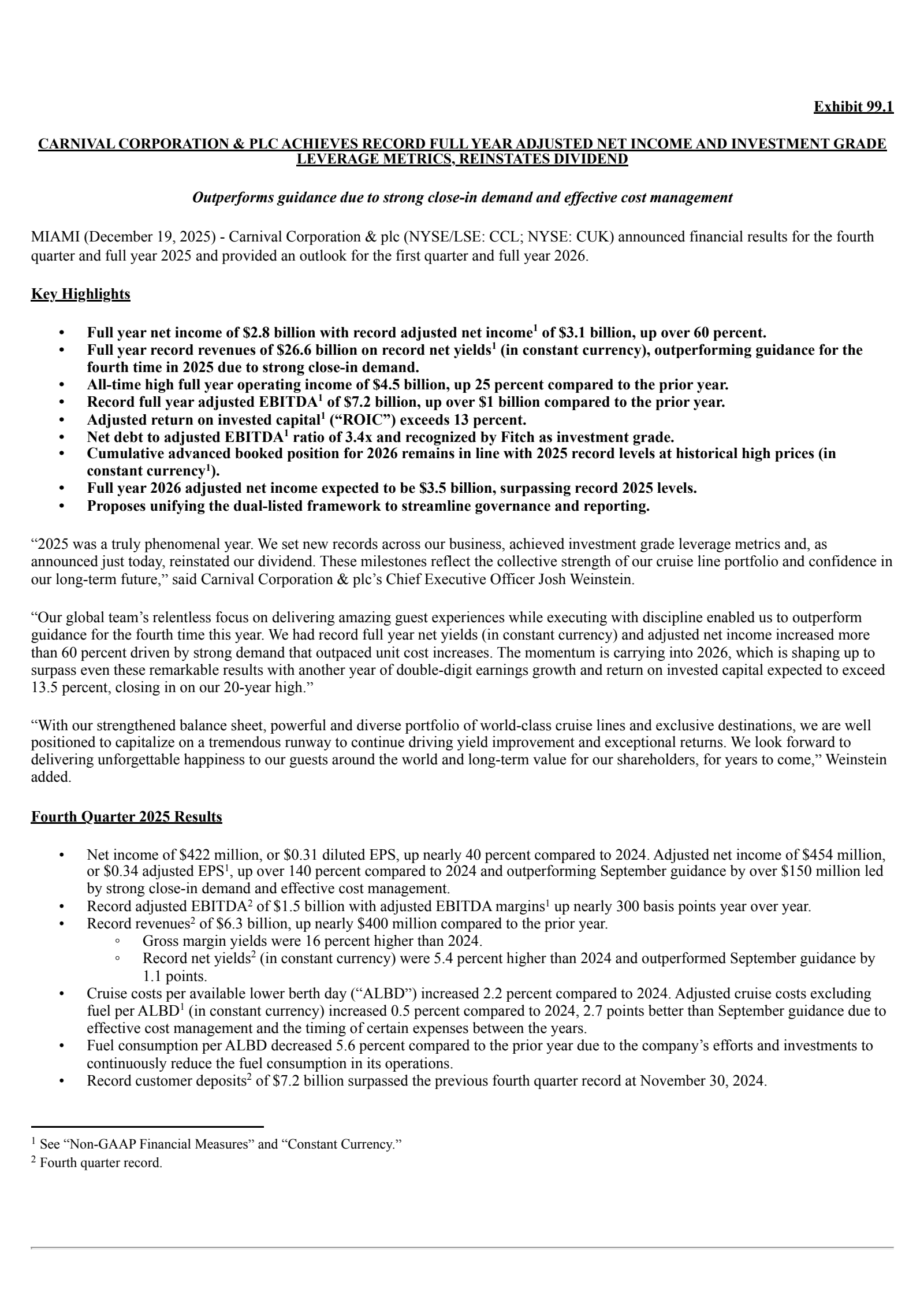 Carnival's Q4 2025 Earnings Release