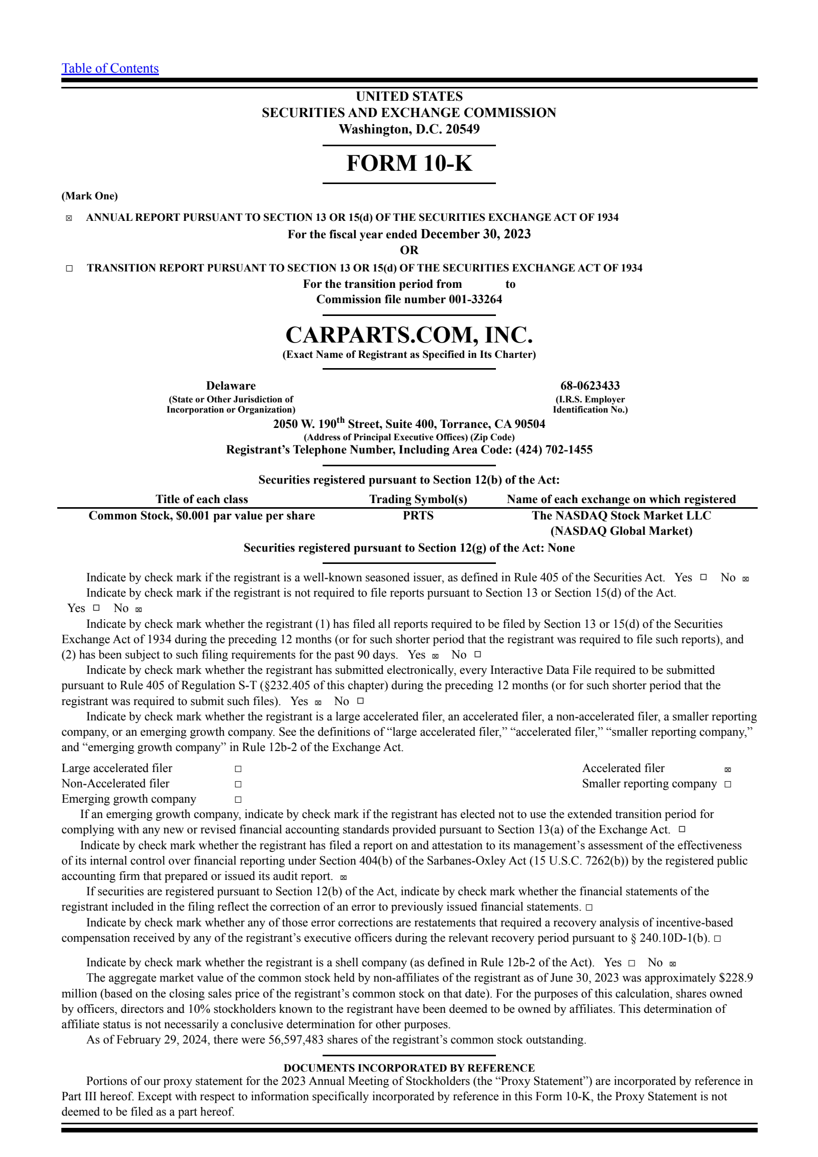 CarParts.com's Q4 2023 Annual report