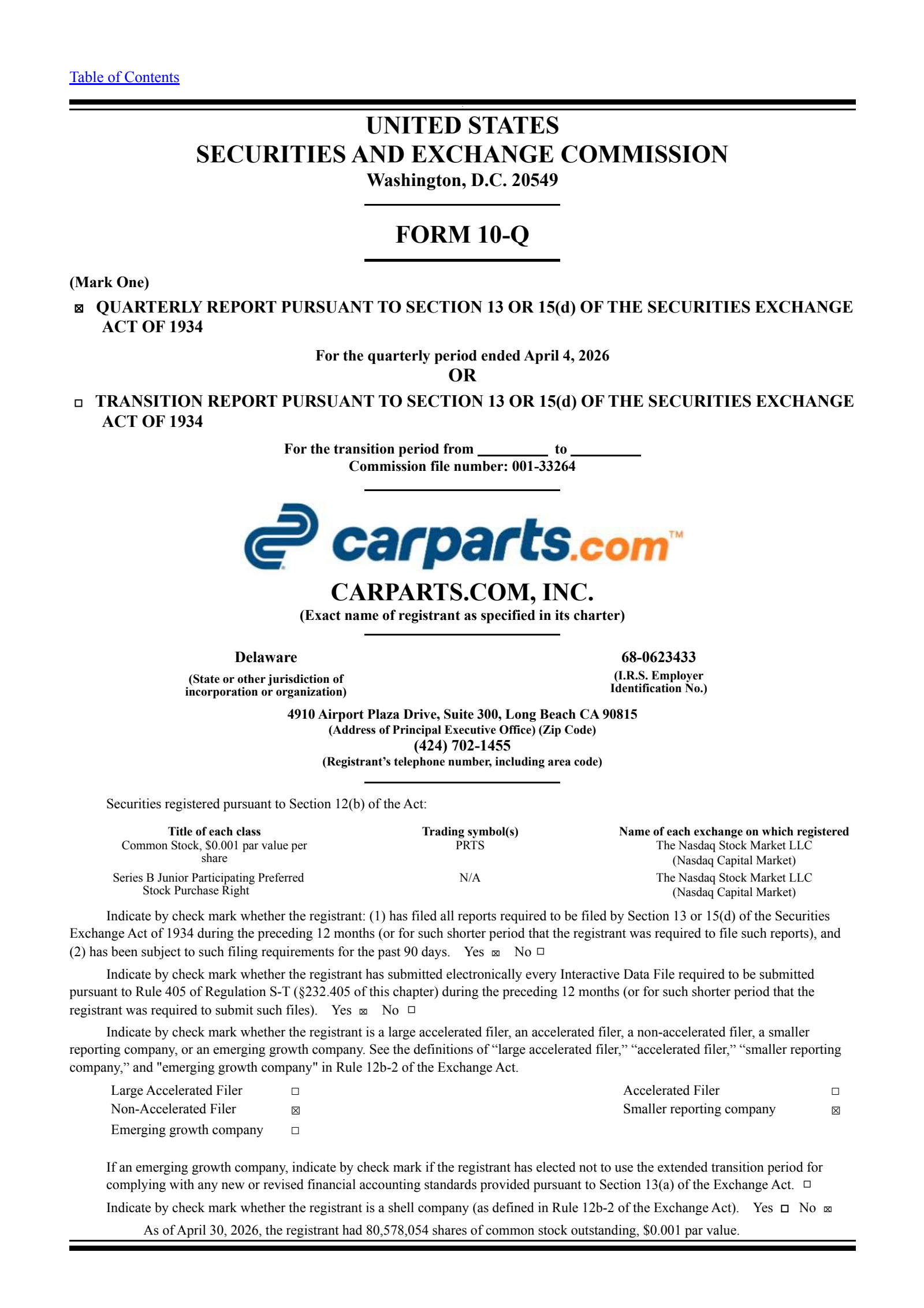 CarParts.com's Q1 2026 Quarterly report