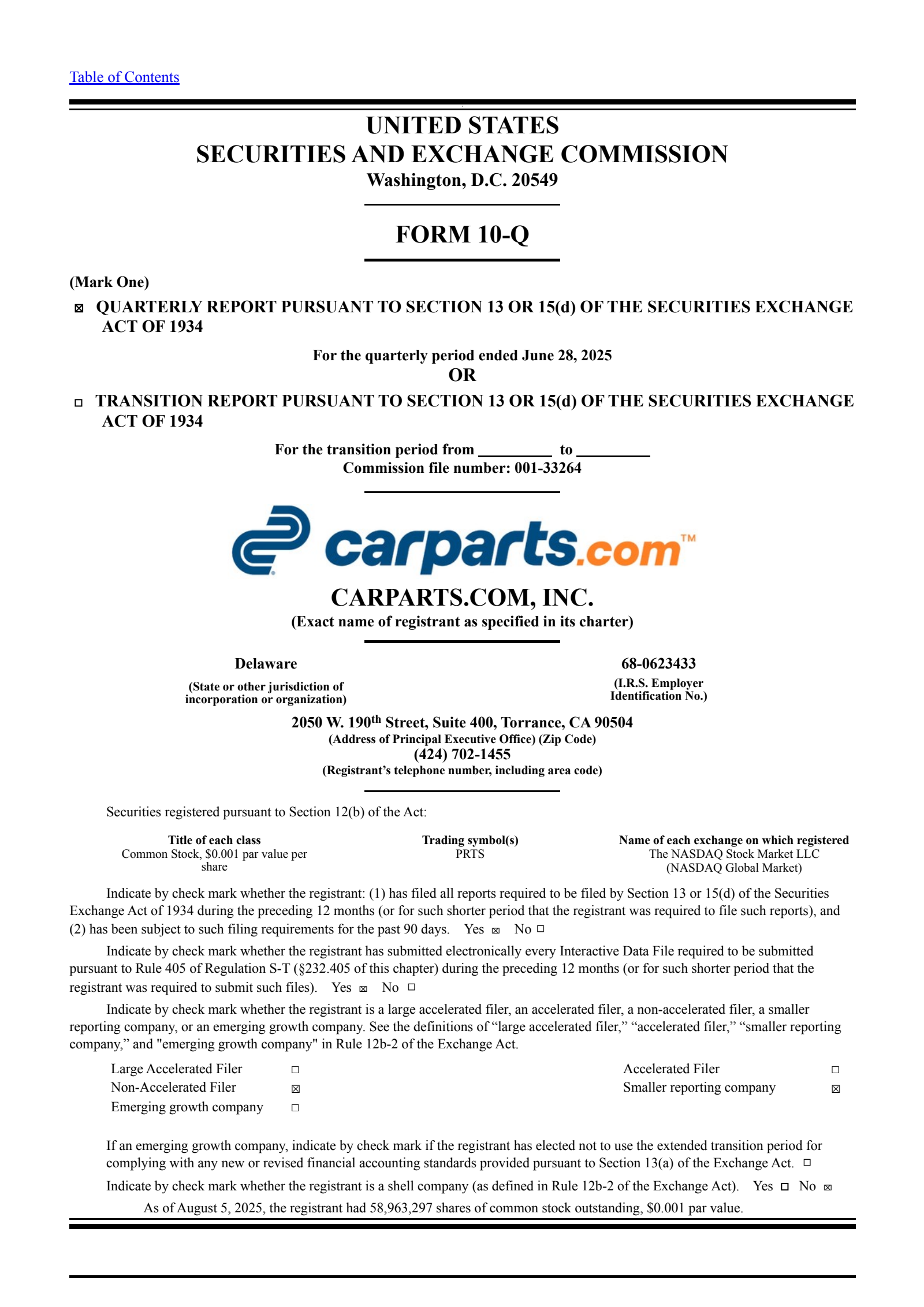 CarParts.com's Q2 2025 Quarterly report