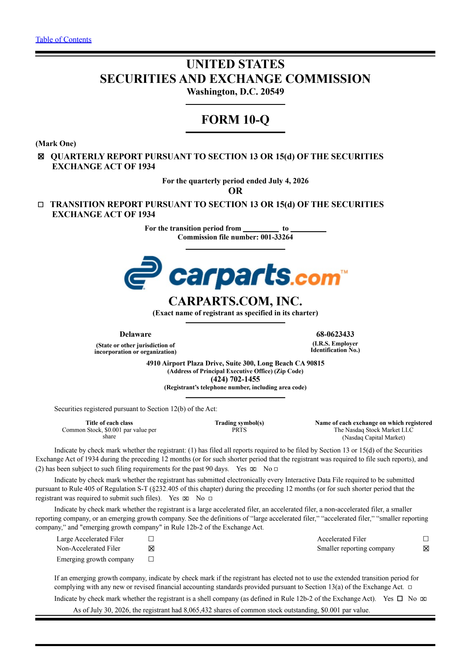 CarParts.com's Q2 2026 Quarterly report