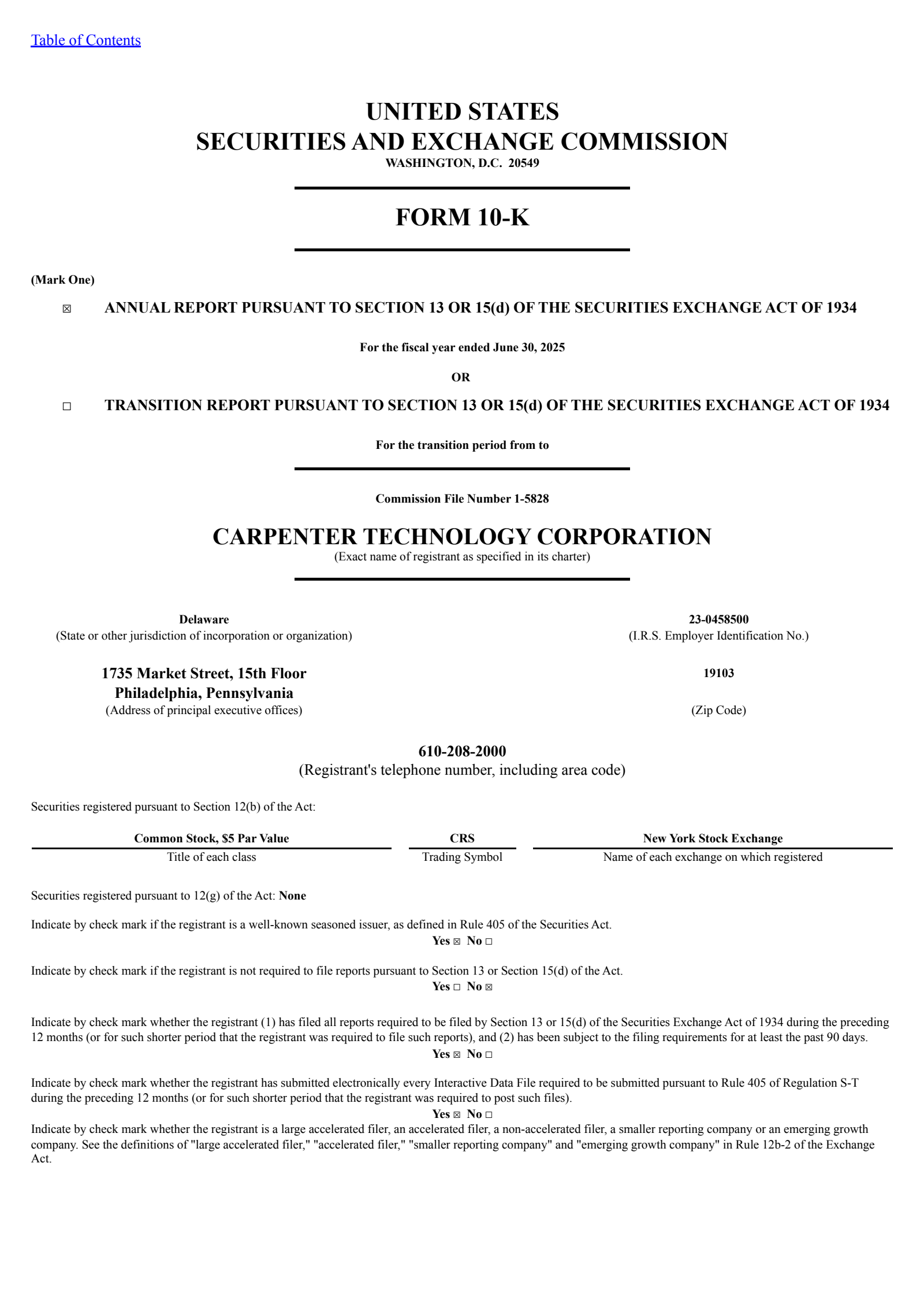 Carpenter Technology's Q4 2025 Annual report