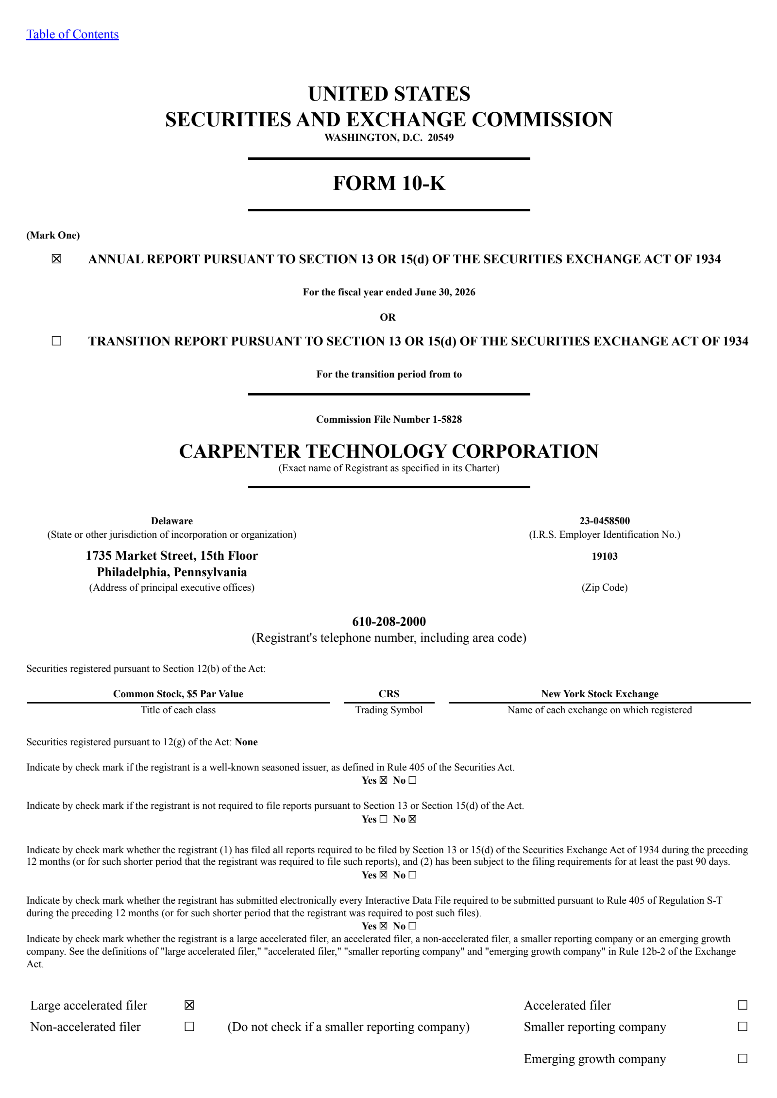 Carpenter Technology's Q4 2026 Annual report