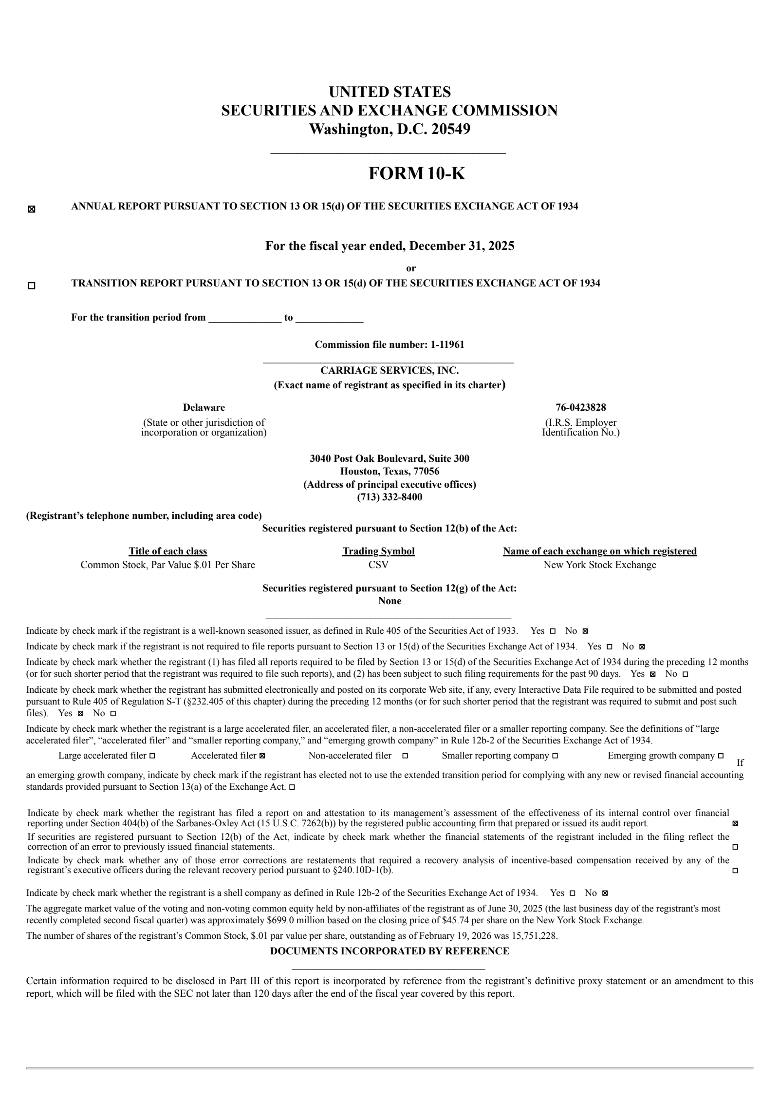 Carriage Services' Q4 2025 Annual report