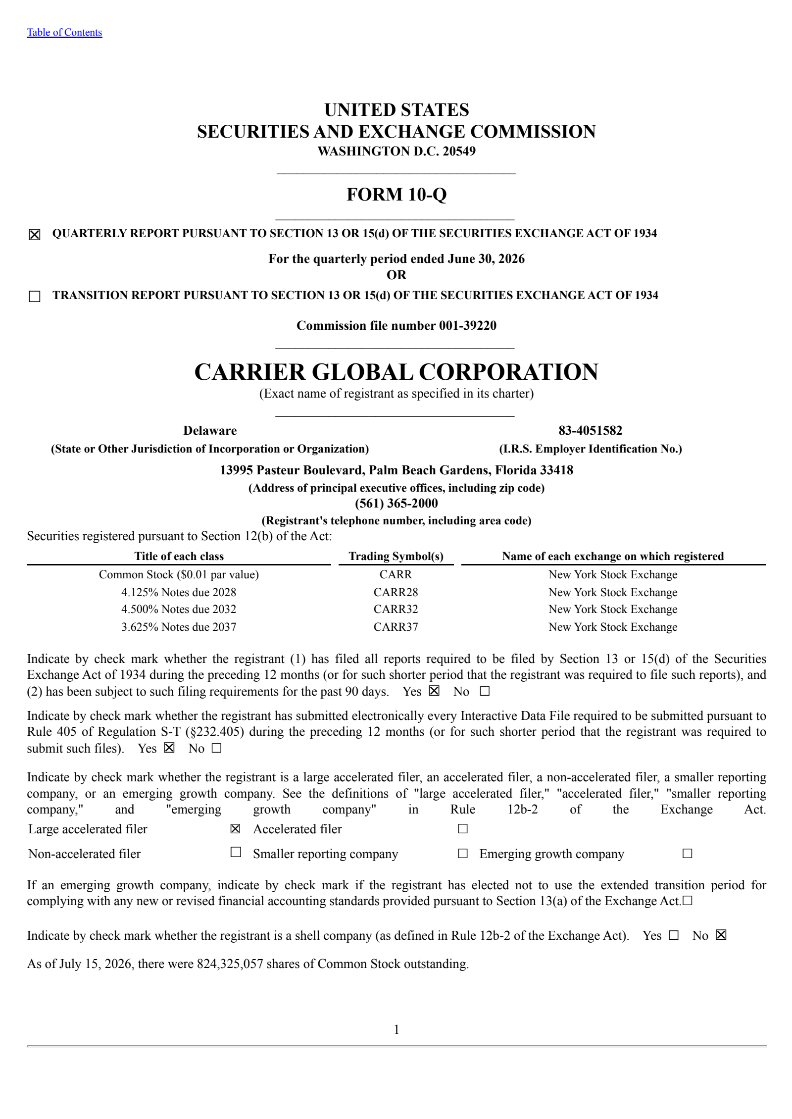 Carrier Global's Q2 2026 Quarterly report