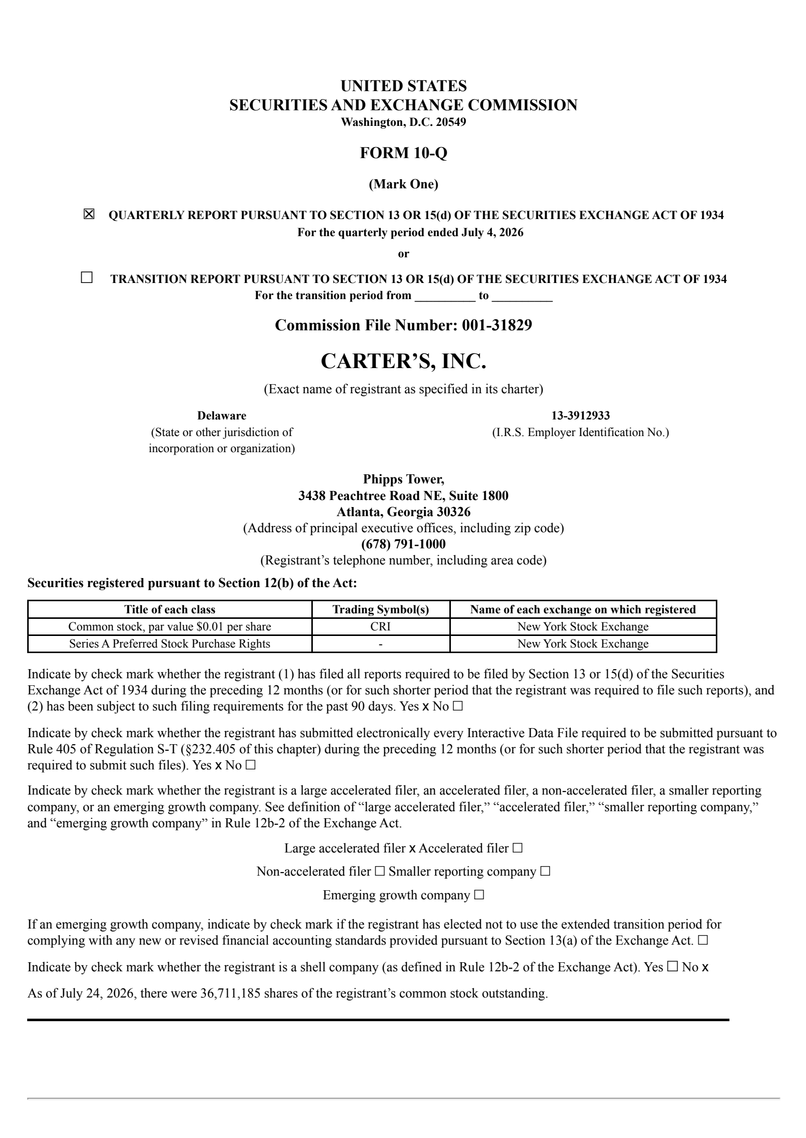 Carter's' Q2 2026 Quarterly report