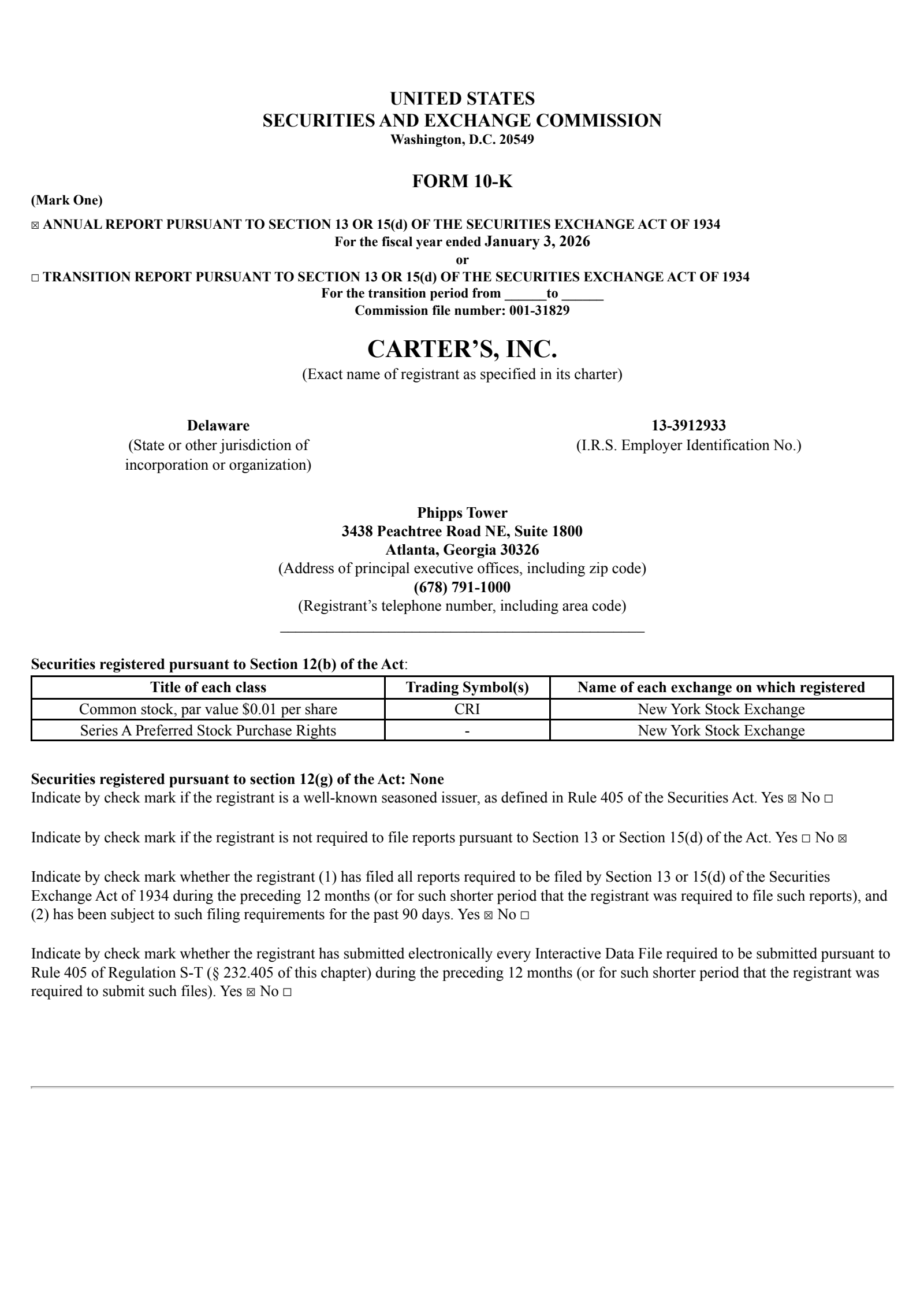 Carter's' Q4 2025 Annual report