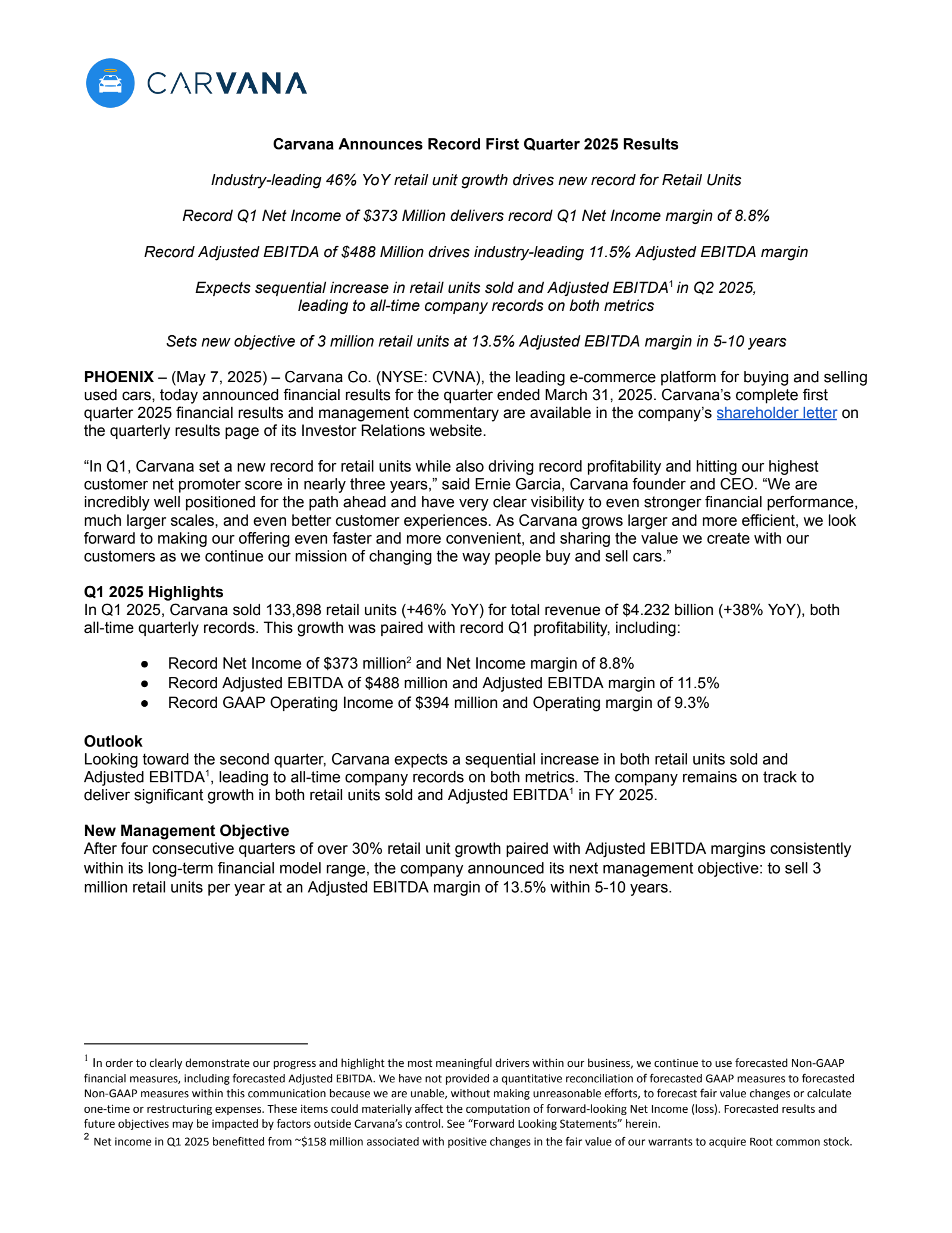 Carvana's Q1 2025 Earnings Release
