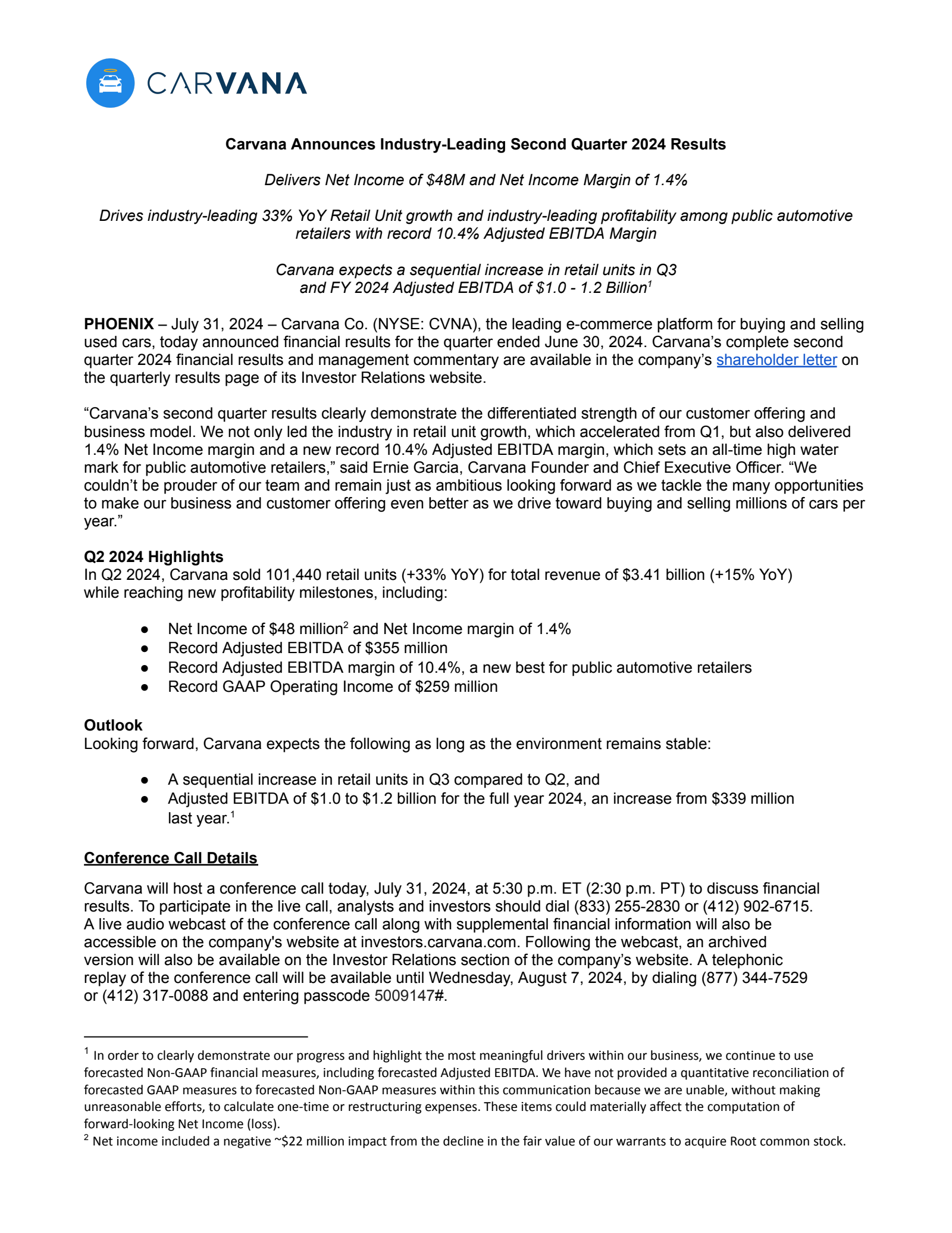 Carvana's Q2 2024 Earnings Release