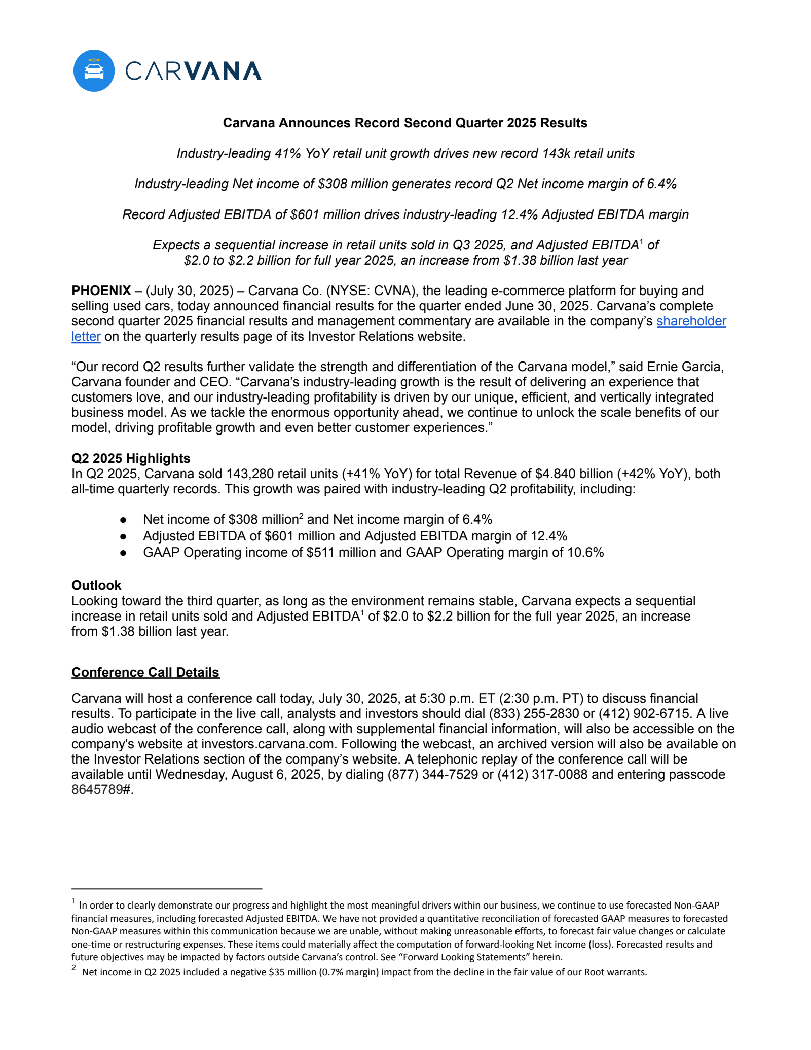 Carvana's Q2 2025 Earnings Release
