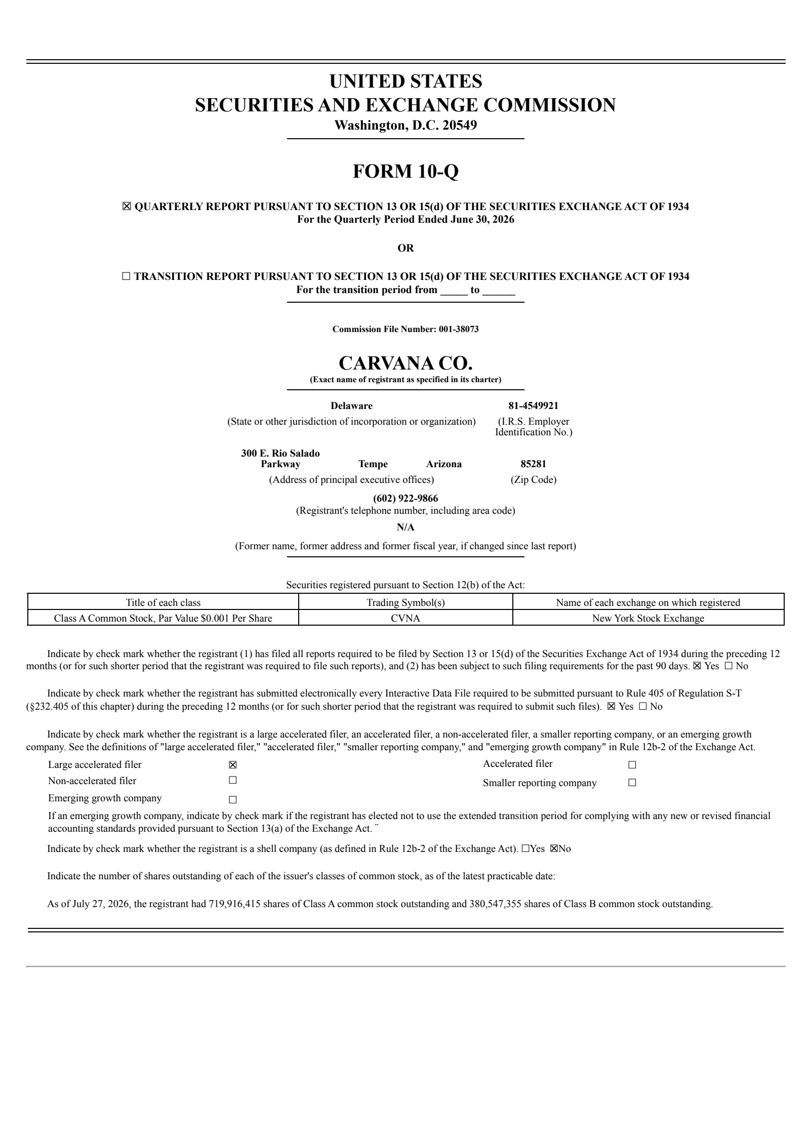 Carvana's Q2 2026 Quarterly report