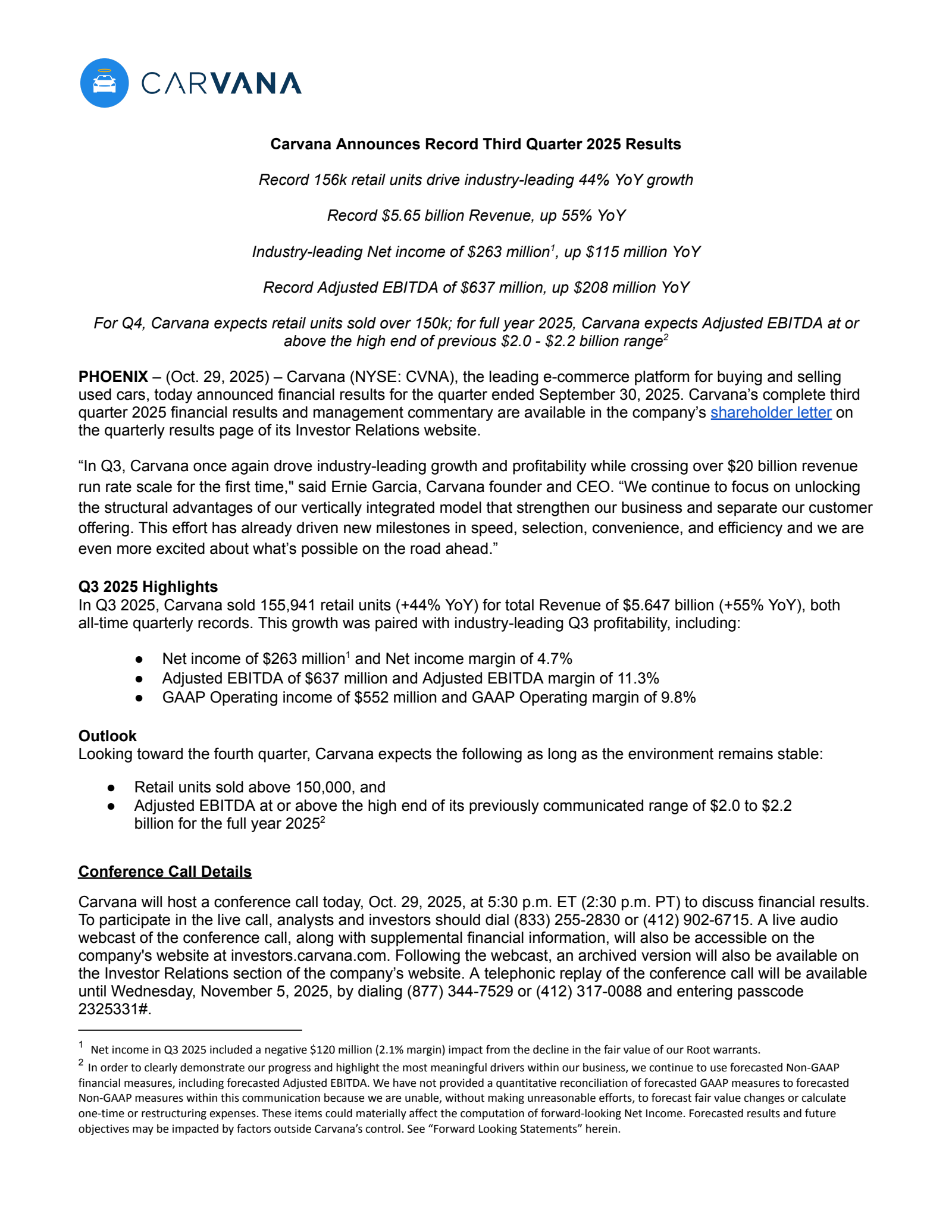 Carvana's Q3 2025 Earnings Release