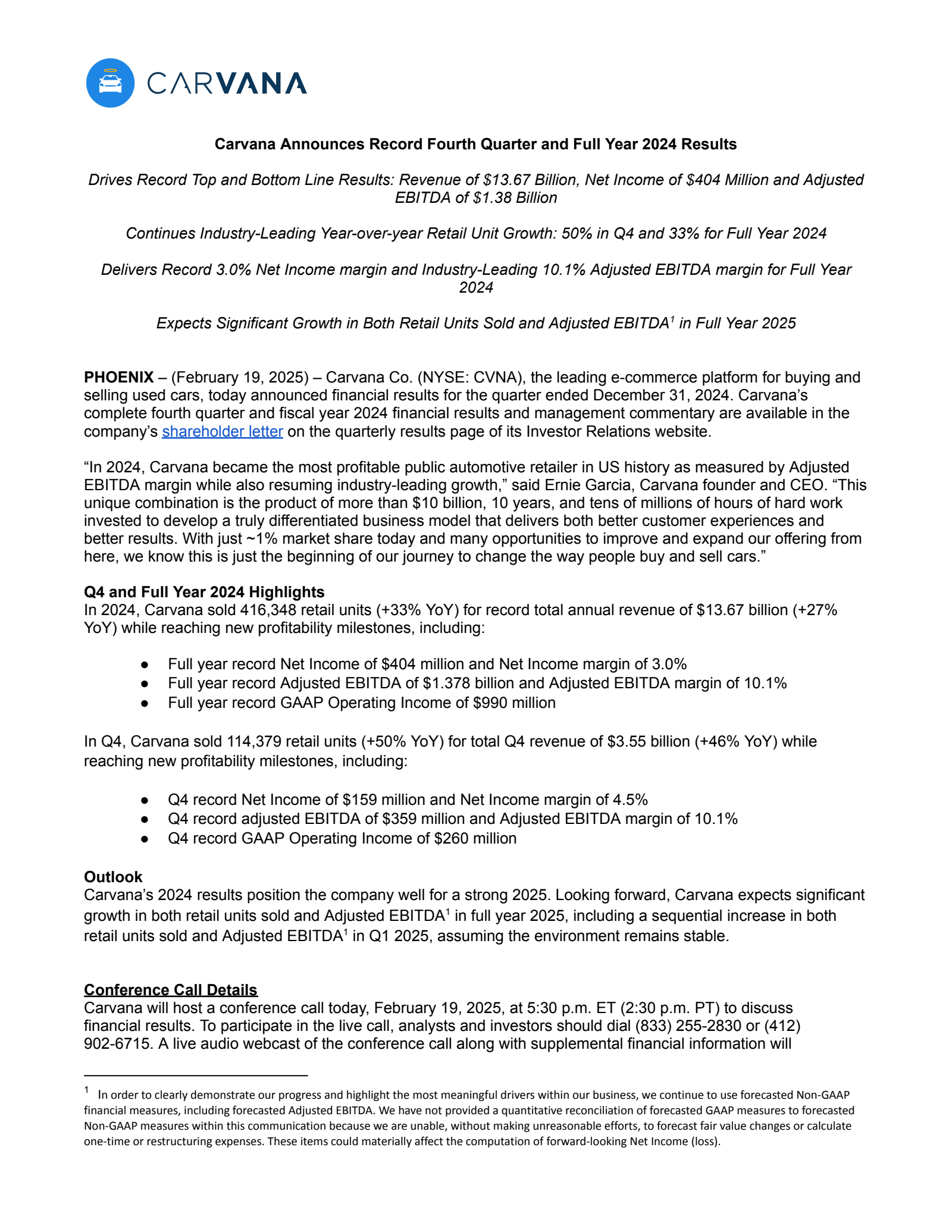 Carvana's Q4 2024 Earnings Release
