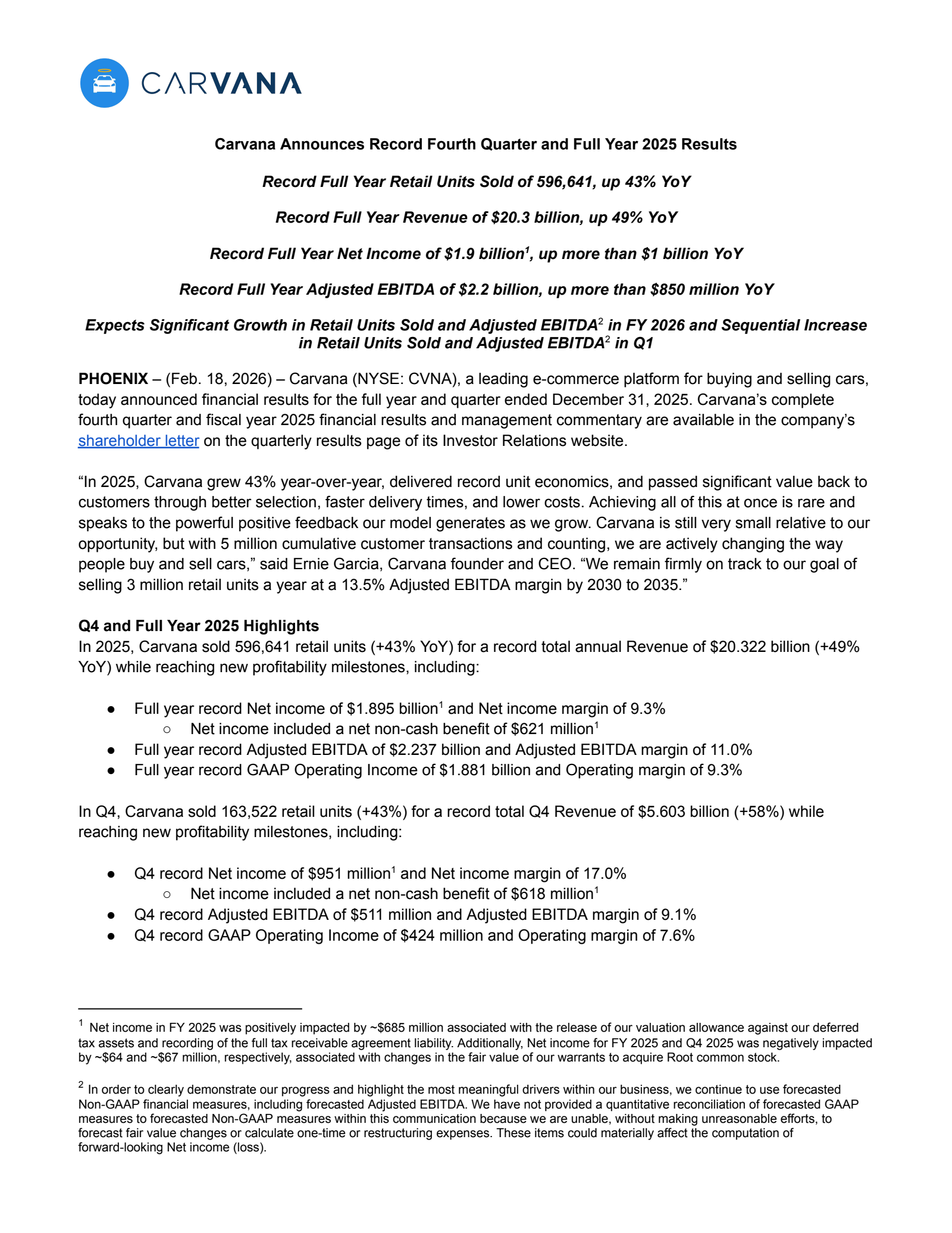 Carvana's Q4 2025 Press Release
