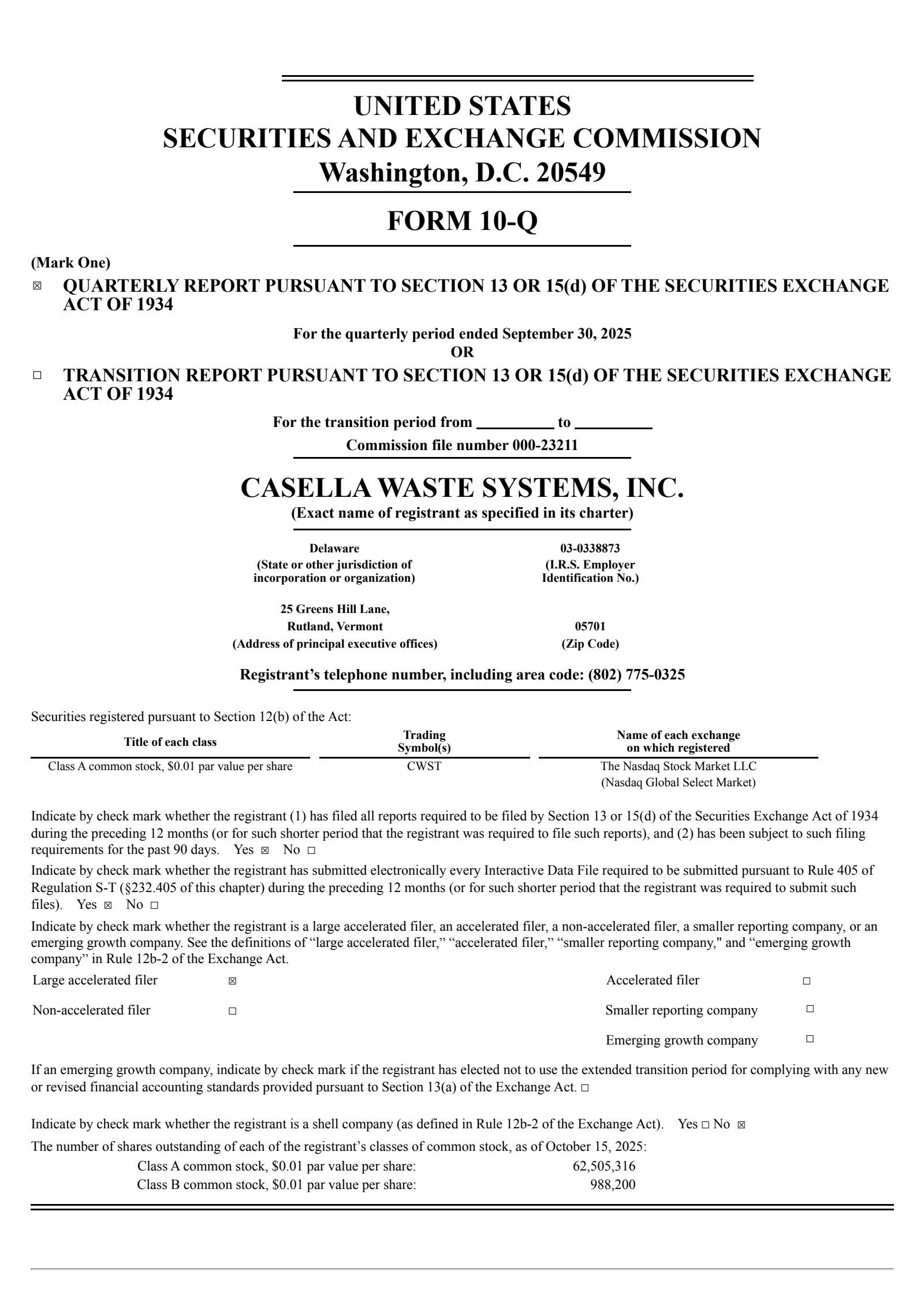 Casella Waste Systems' Q3 2025 Quarterly Report