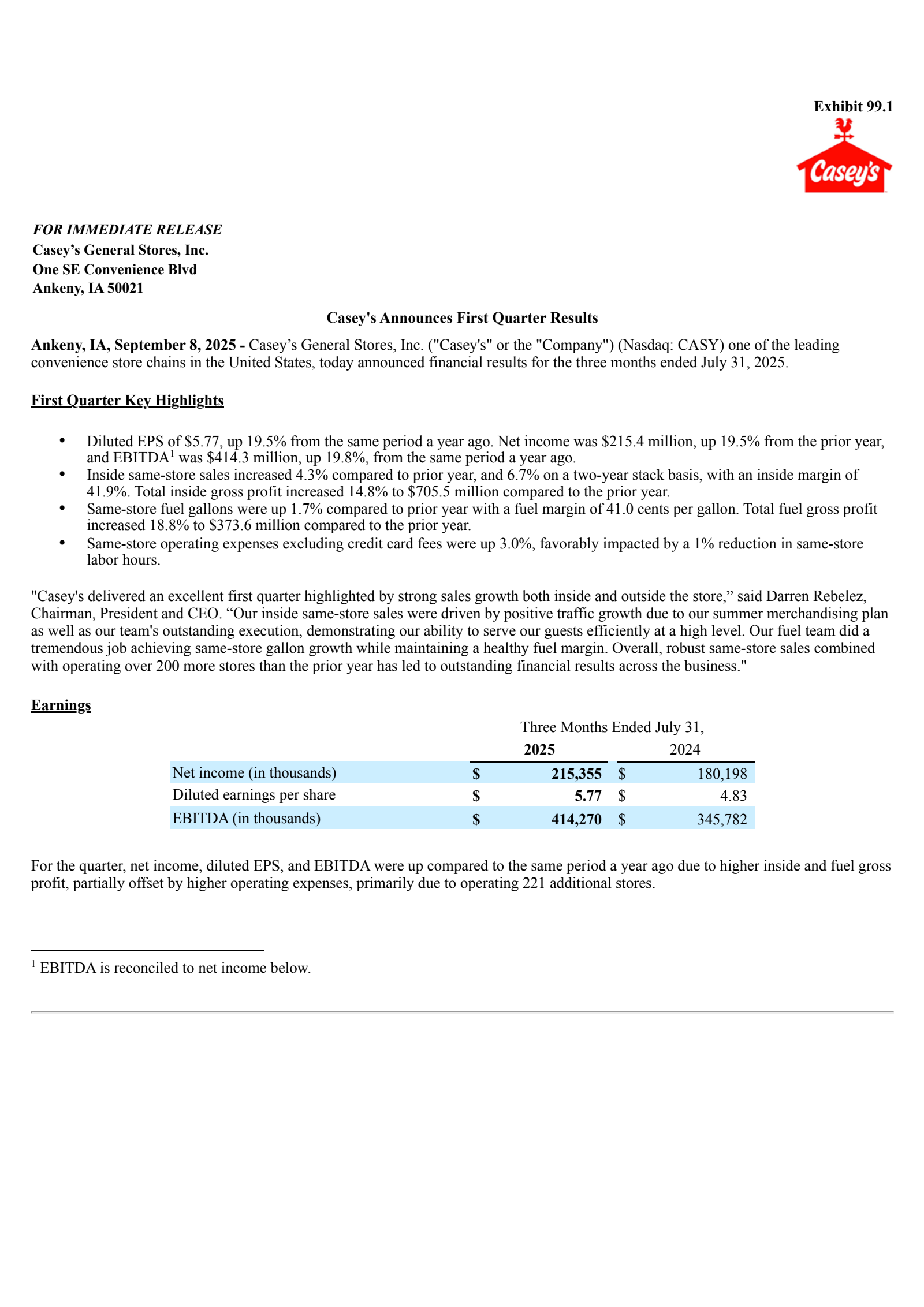 Casey's General Stores' Q1 2026 Press Release