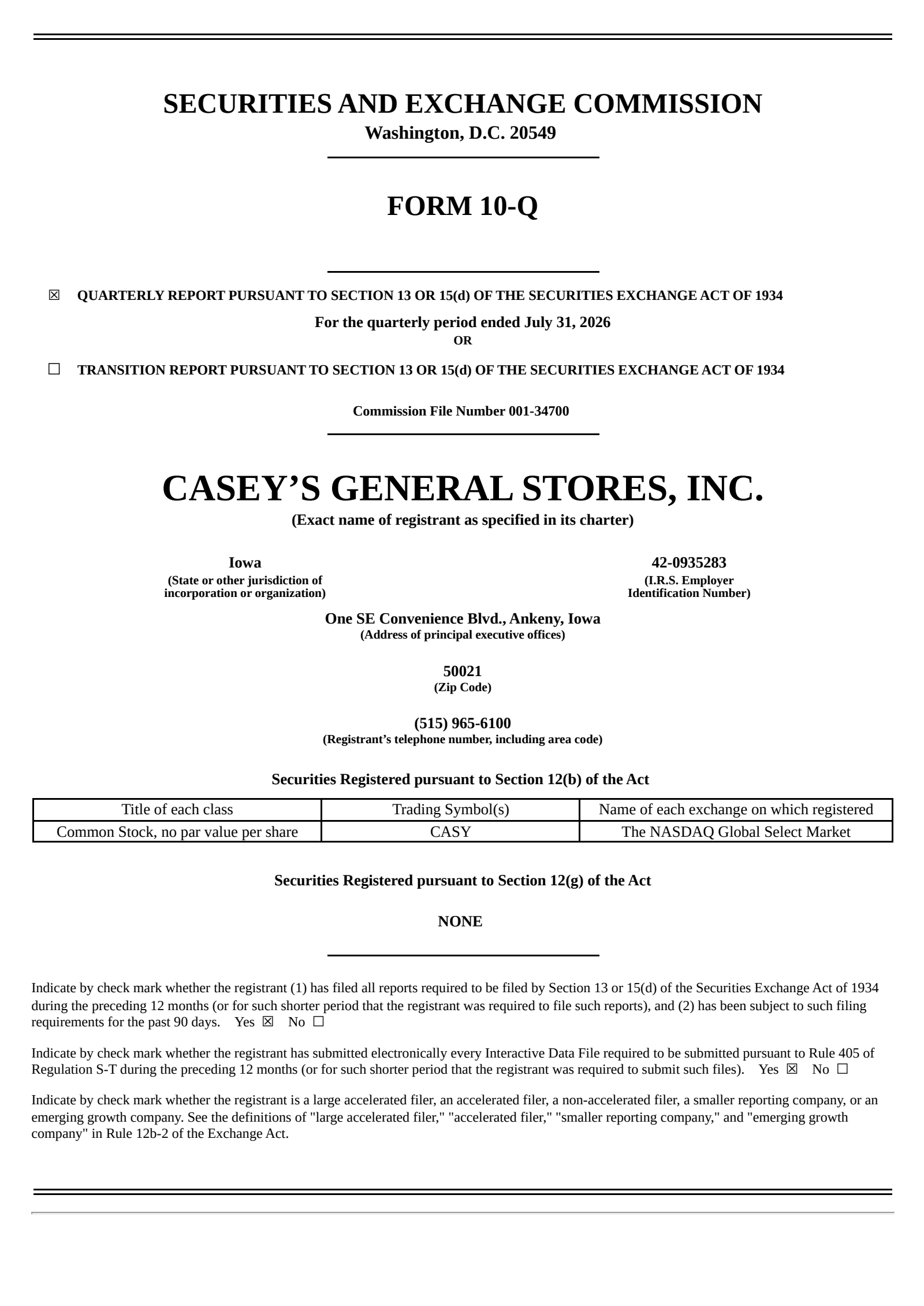 Casey's General Stores' Q1 2027 Quarterly report