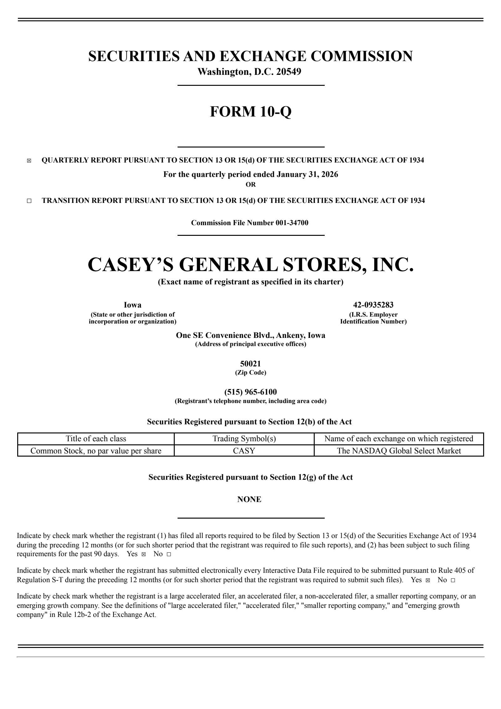 Casey's General Stores' Q3 2026 Quarterly report