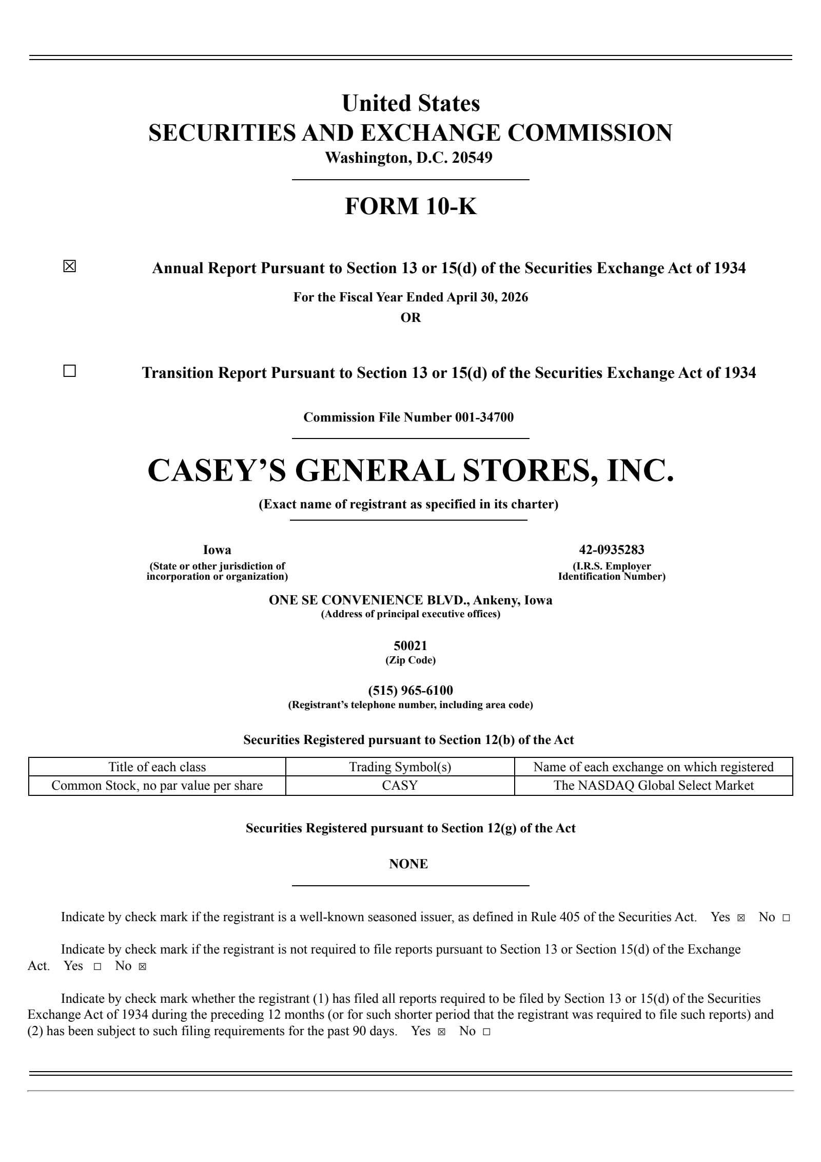 Casey's General Stores' Q4 2026 Annual report