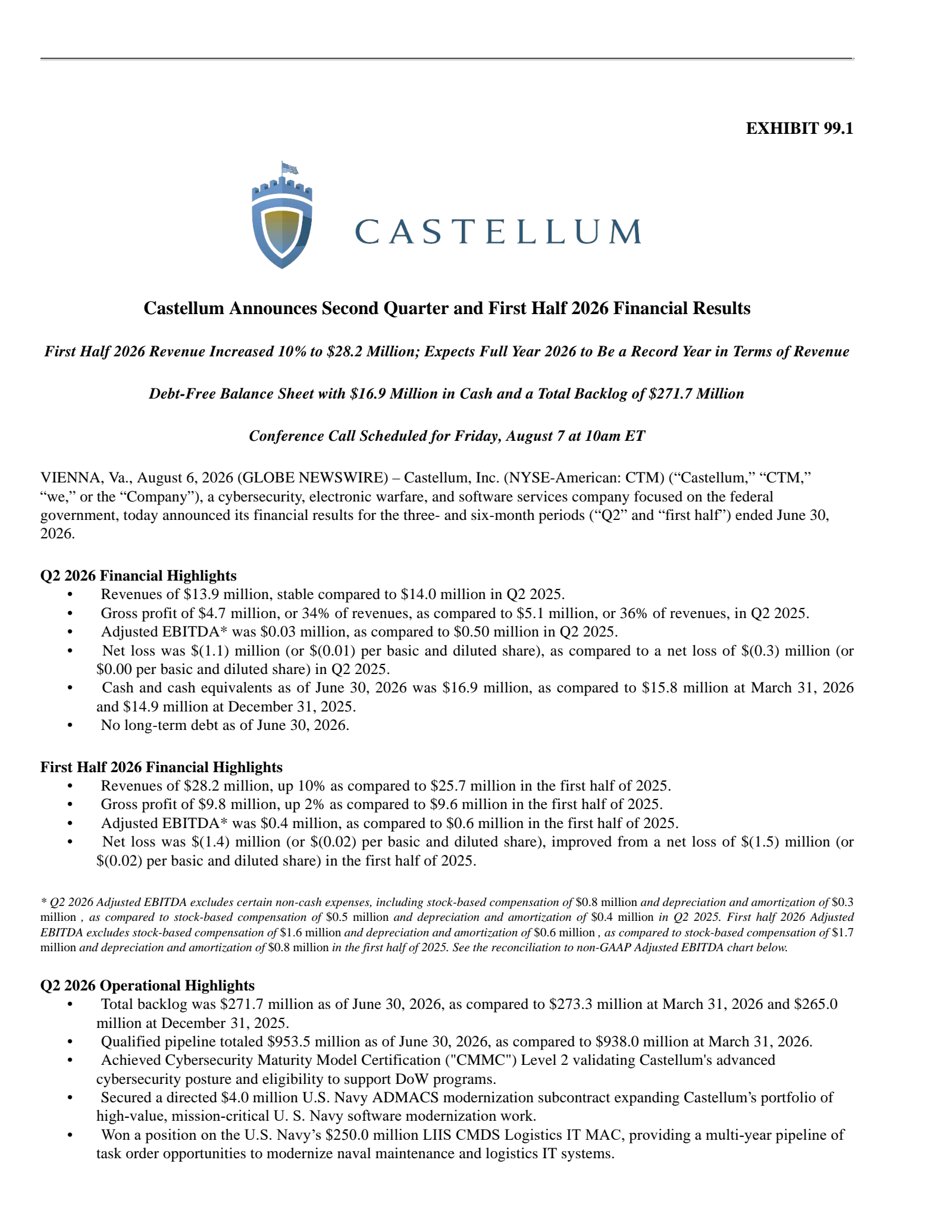 Castellum's Q2 2026 Press Release