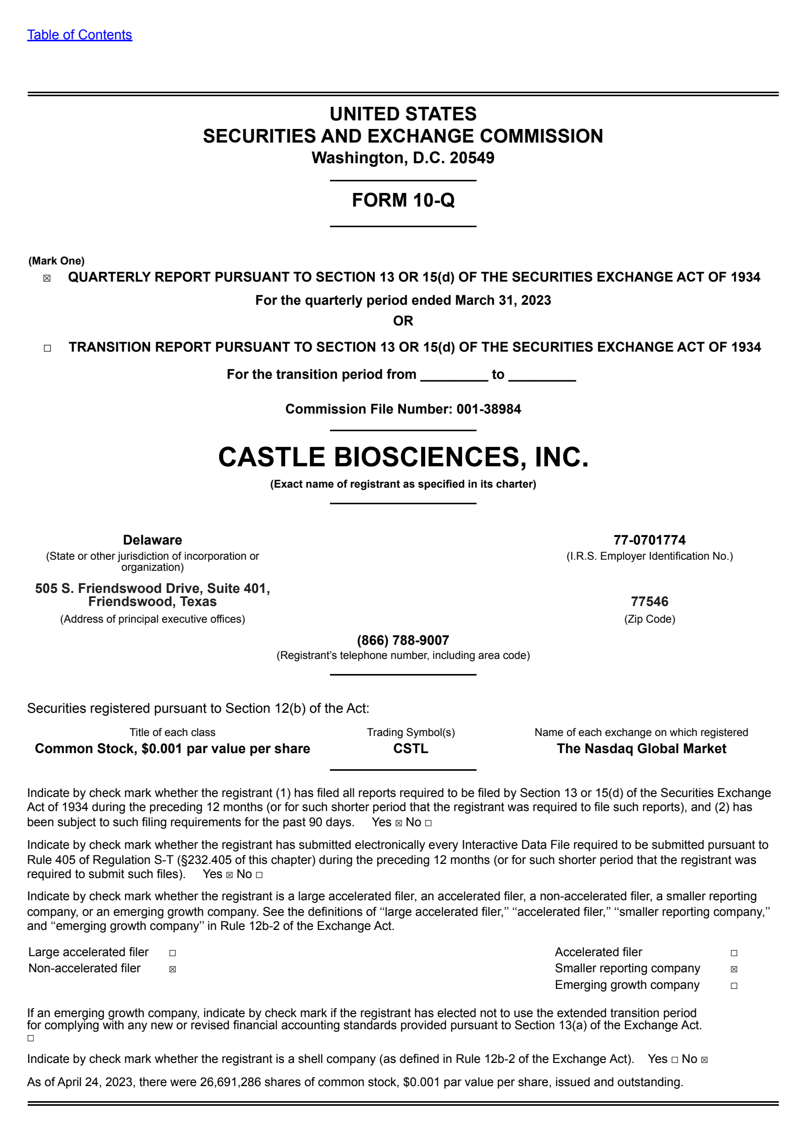 Castle Biosciences' Q1 2023 Quarterly report