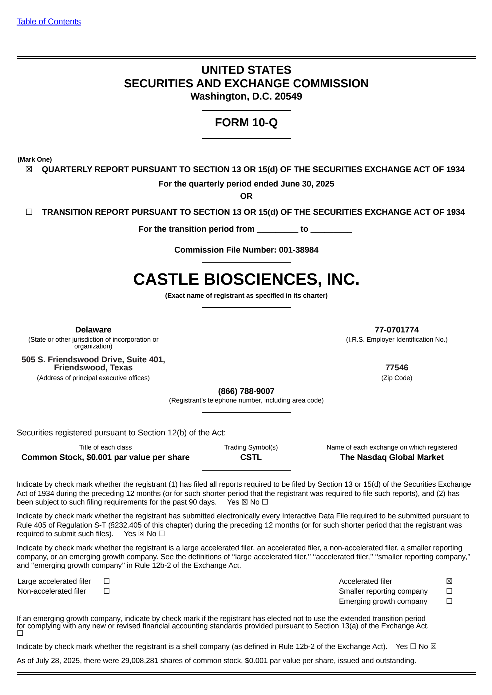 Castle Biosciences' Q2 2025 Quarterly report