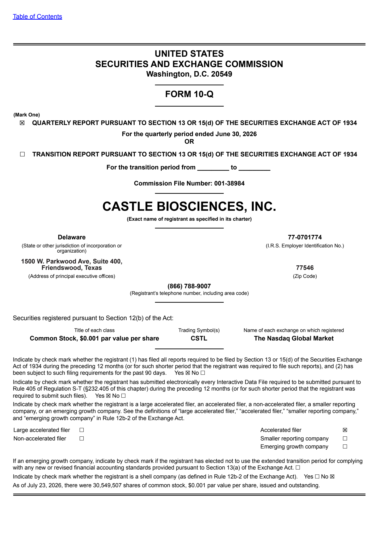 Castle Biosciences' Q2 2026 Quarterly report