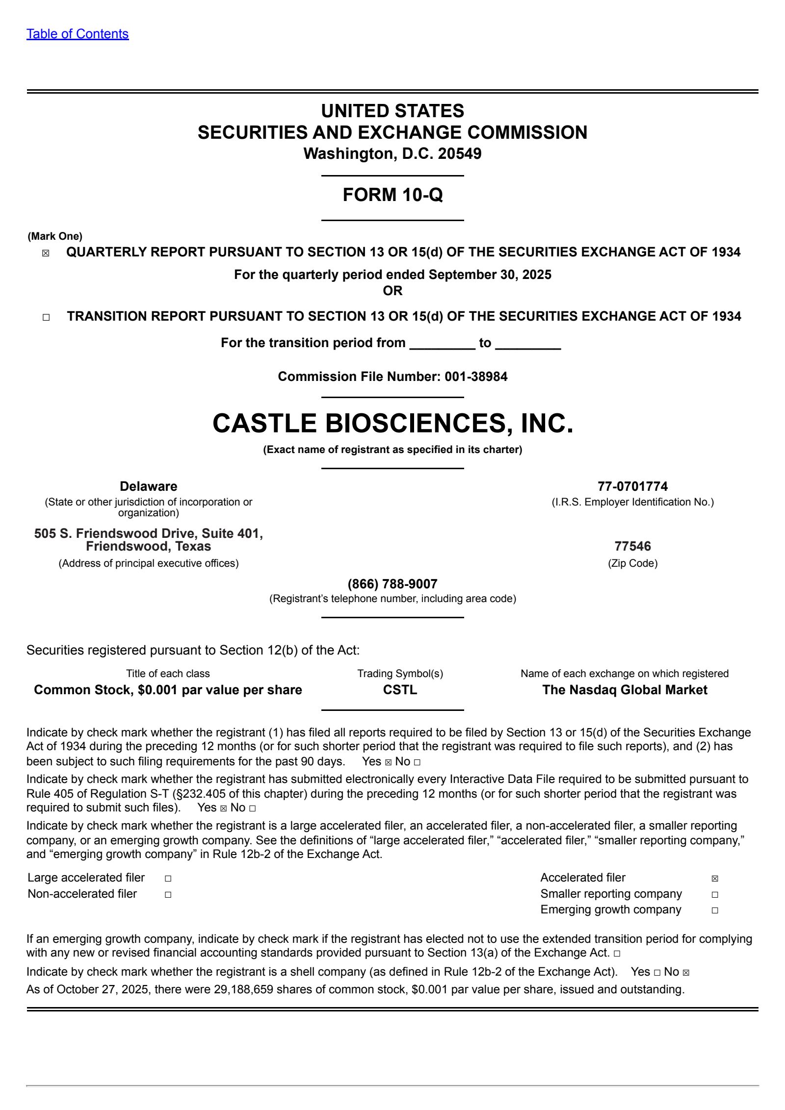 Castle Biosciences' Q3 2025 Quarterly Report