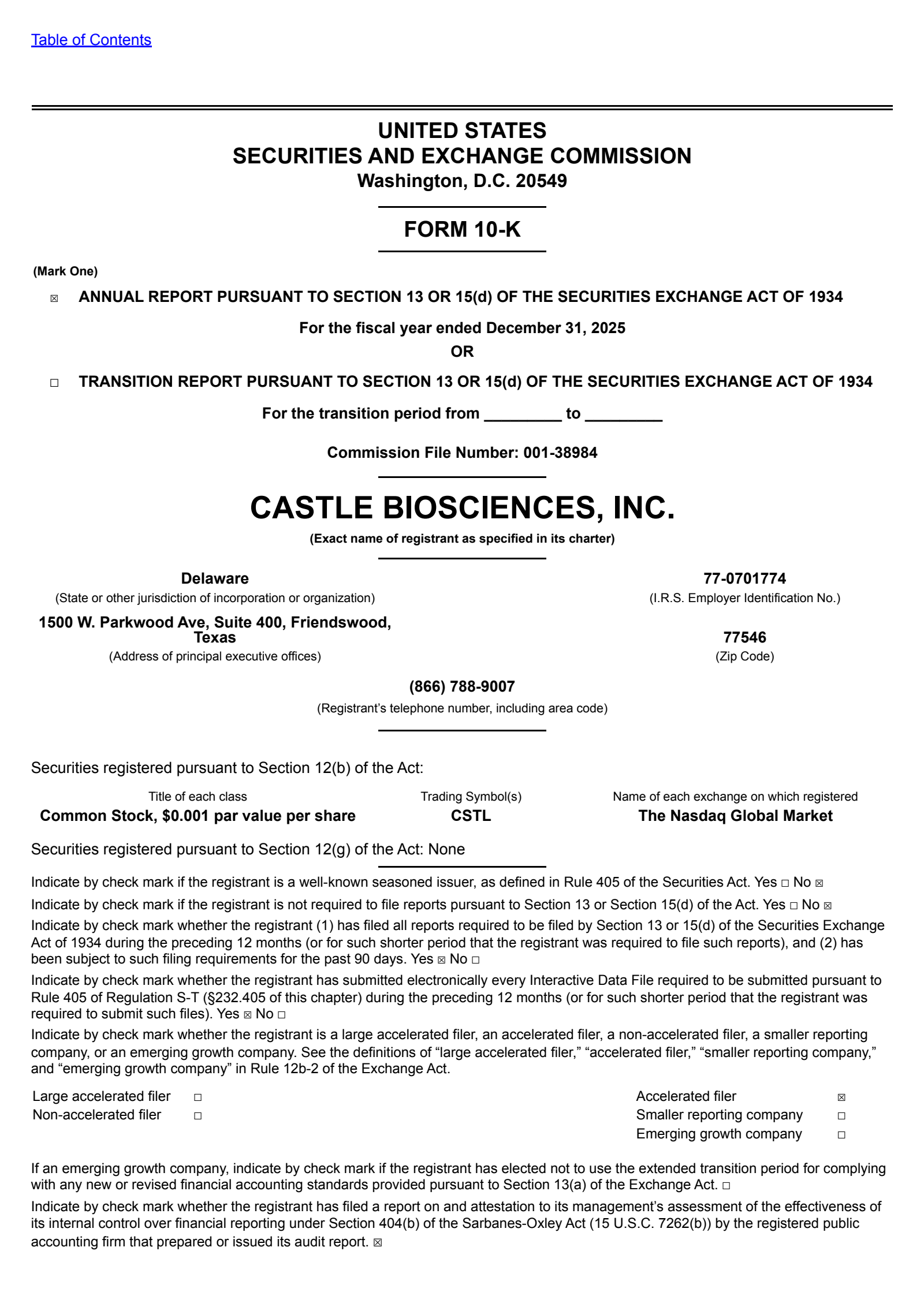 Castle Biosciences' Q4 2025 Annual report