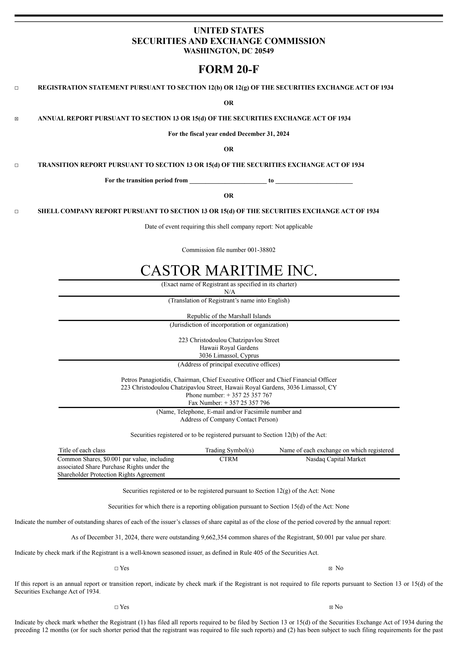 Castor Maritime's Q4 2024 Annual Report
