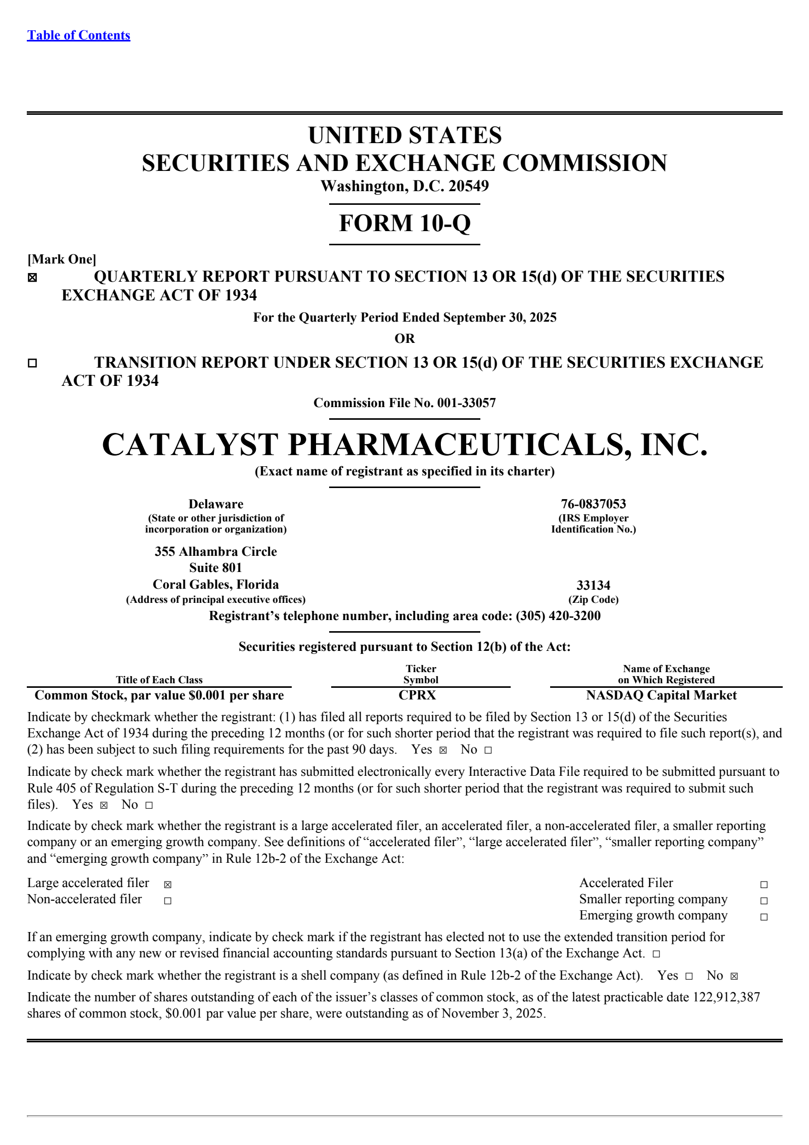 CPRX Q3 2025 Earnings Report on 11/6/2025