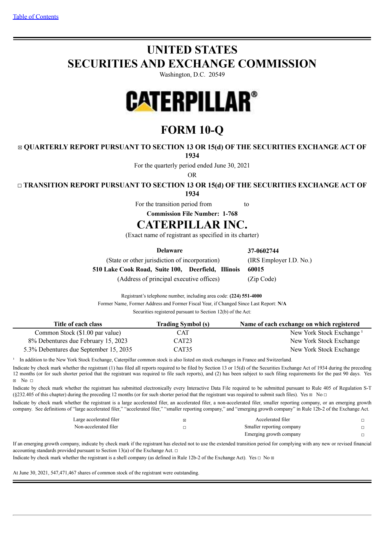 Caterpillar's Q2 2021 Quarterly report