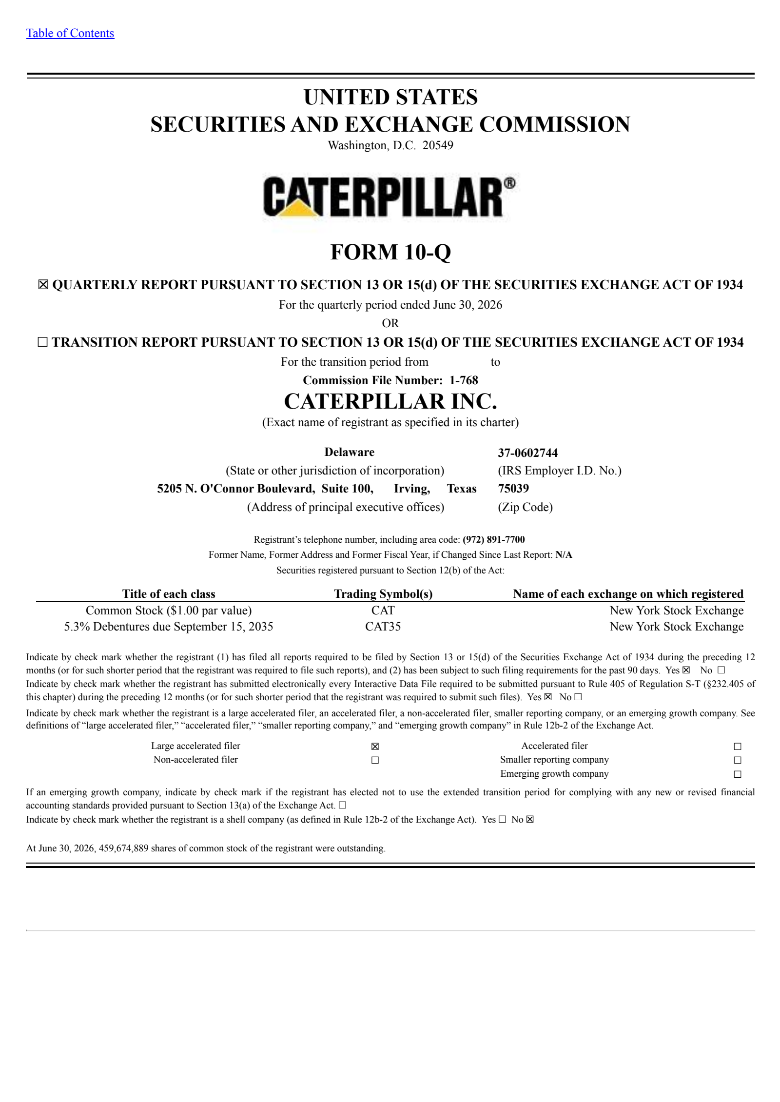 Caterpillar's Q2 2026 Quarterly report