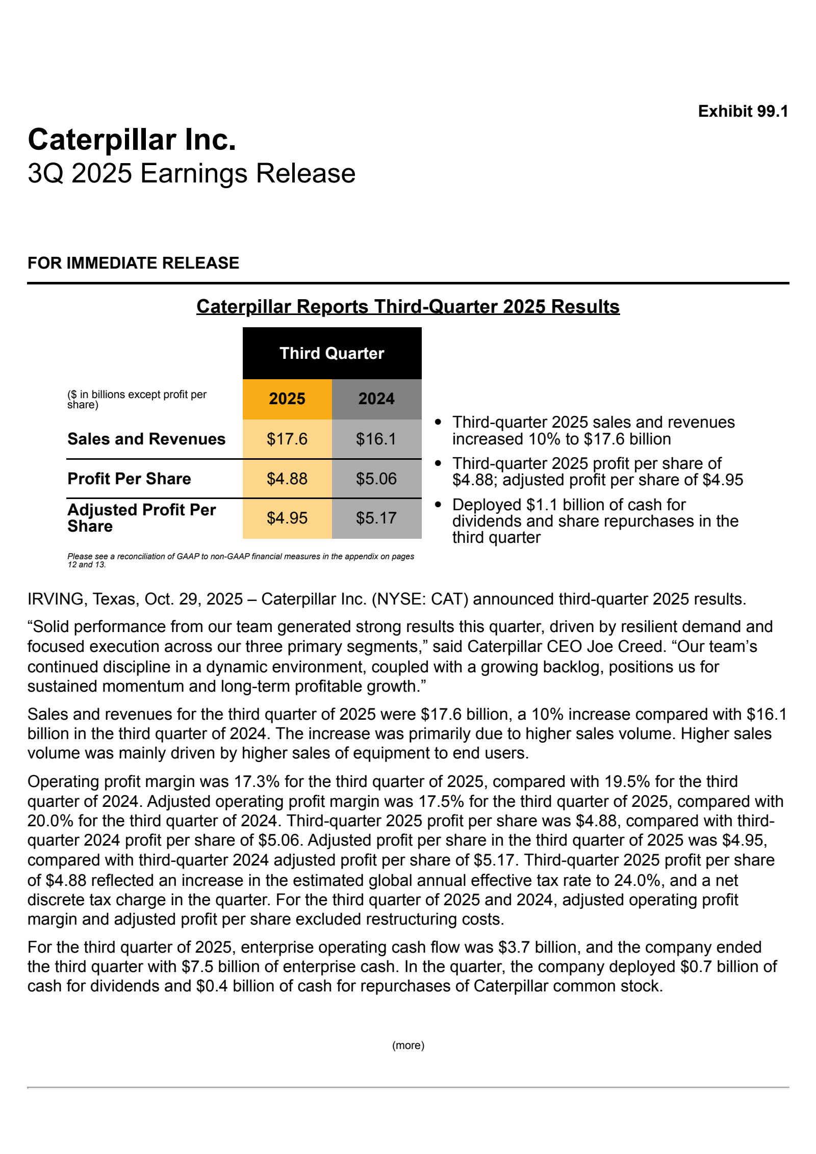 Caterpillar's Q3 2025 Earnings Release