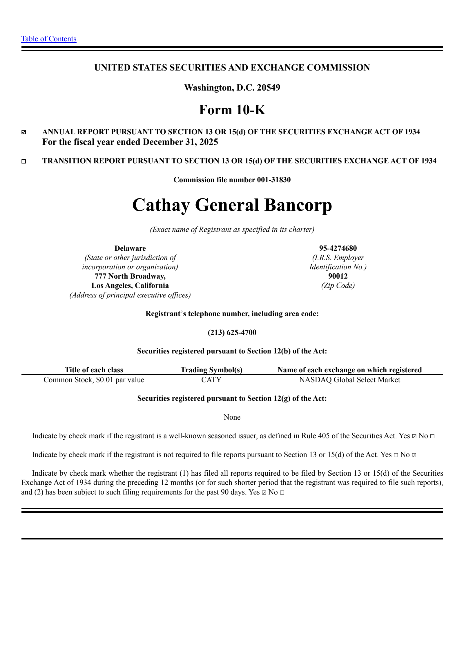 Cathay General Bancorp's Q4 2025 Annual report