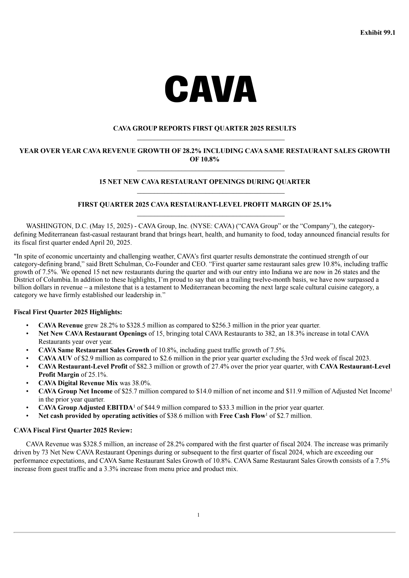 CAVA Group's Q1 2025 Press Release