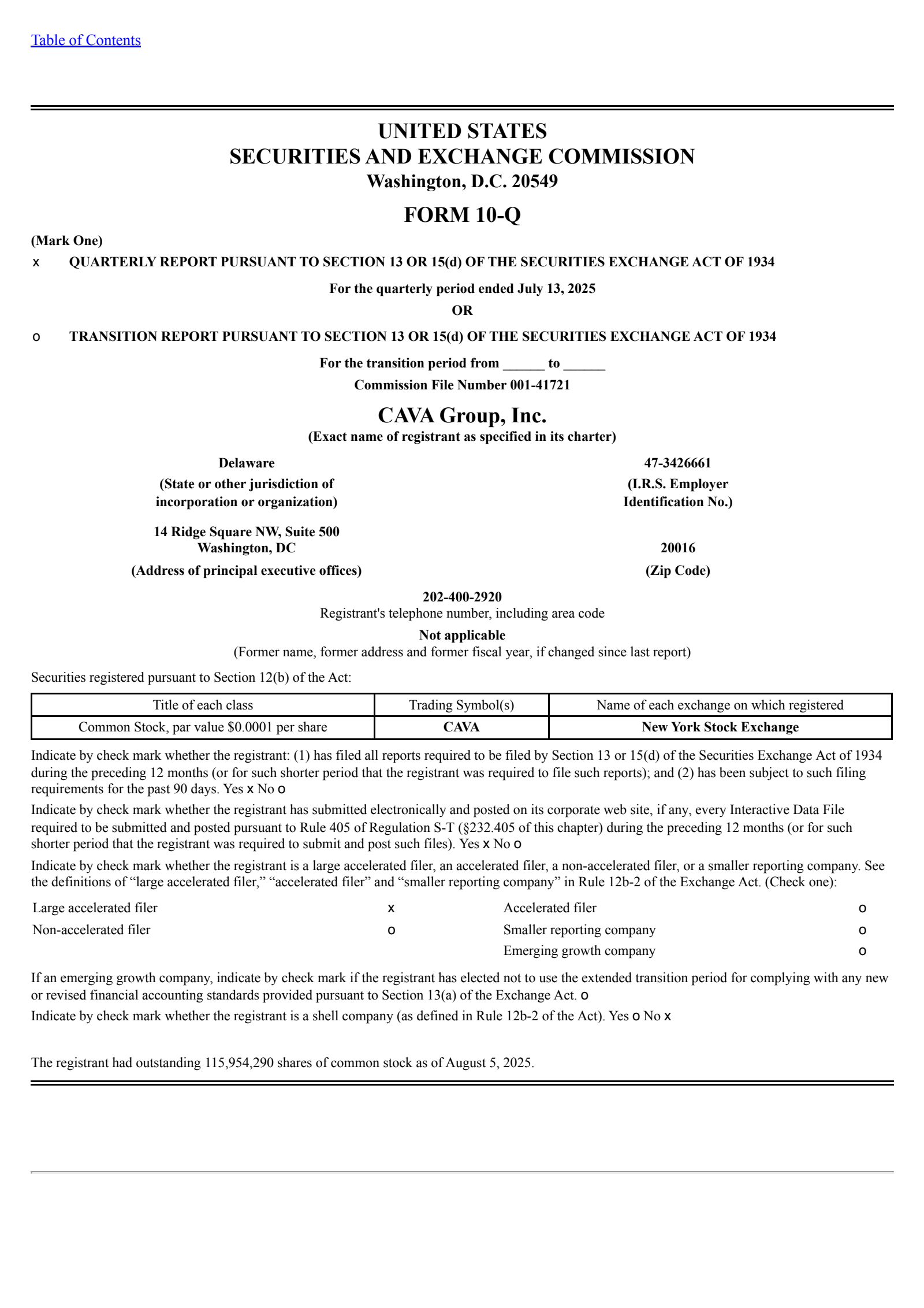 CAVA Group's Q2 2025 Quarterly report