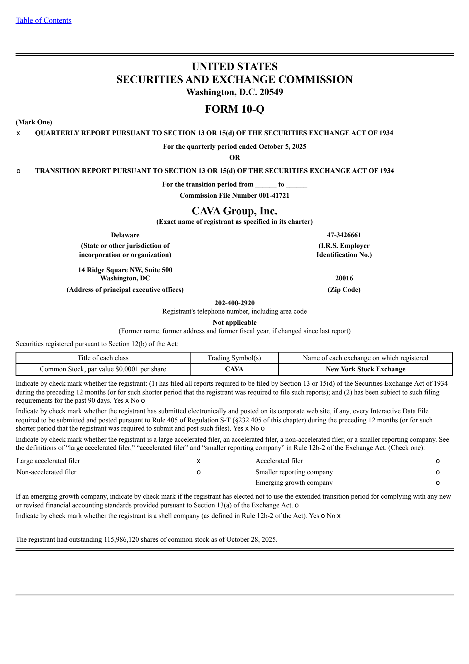 CAVA Group's Q3 2025 Quarterly Report