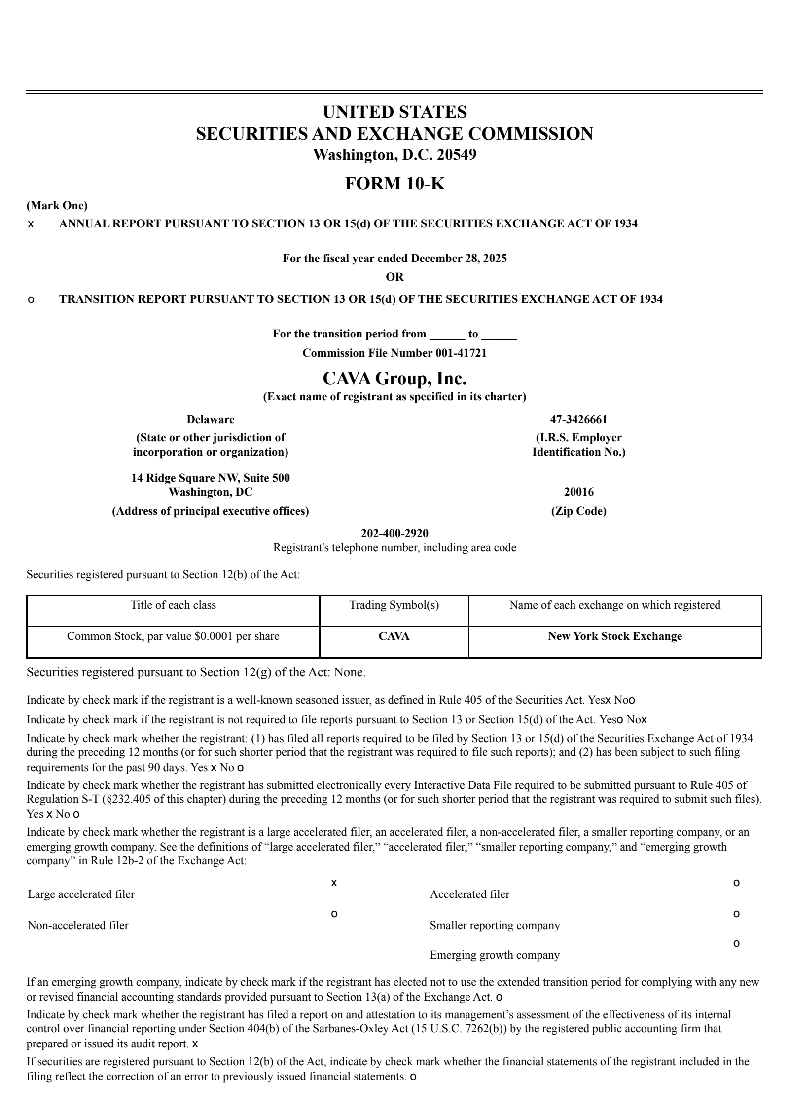 CAVA Group's Q4 2025 Annual report
