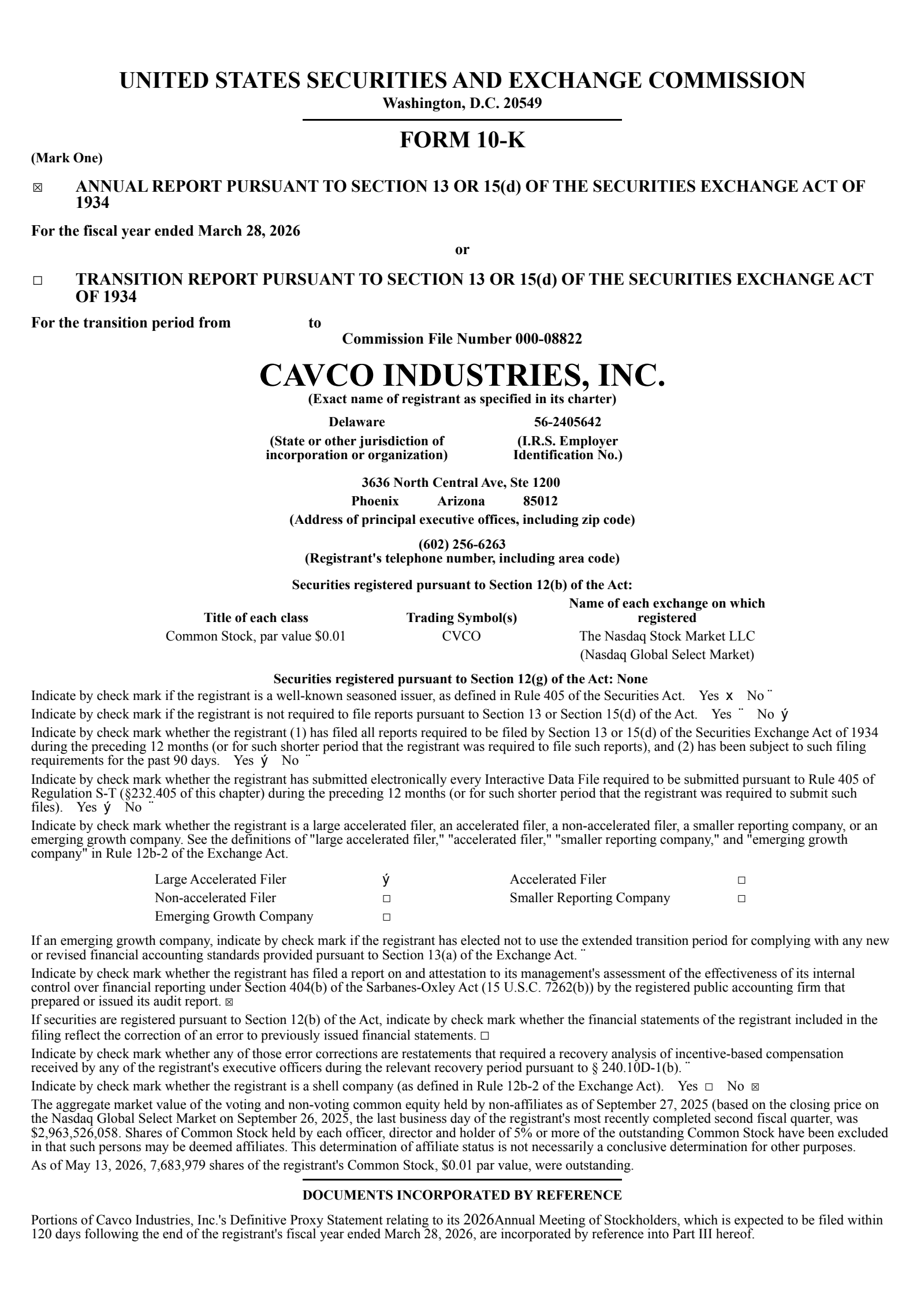 Cavco Industries' Q4 2026 Annual report