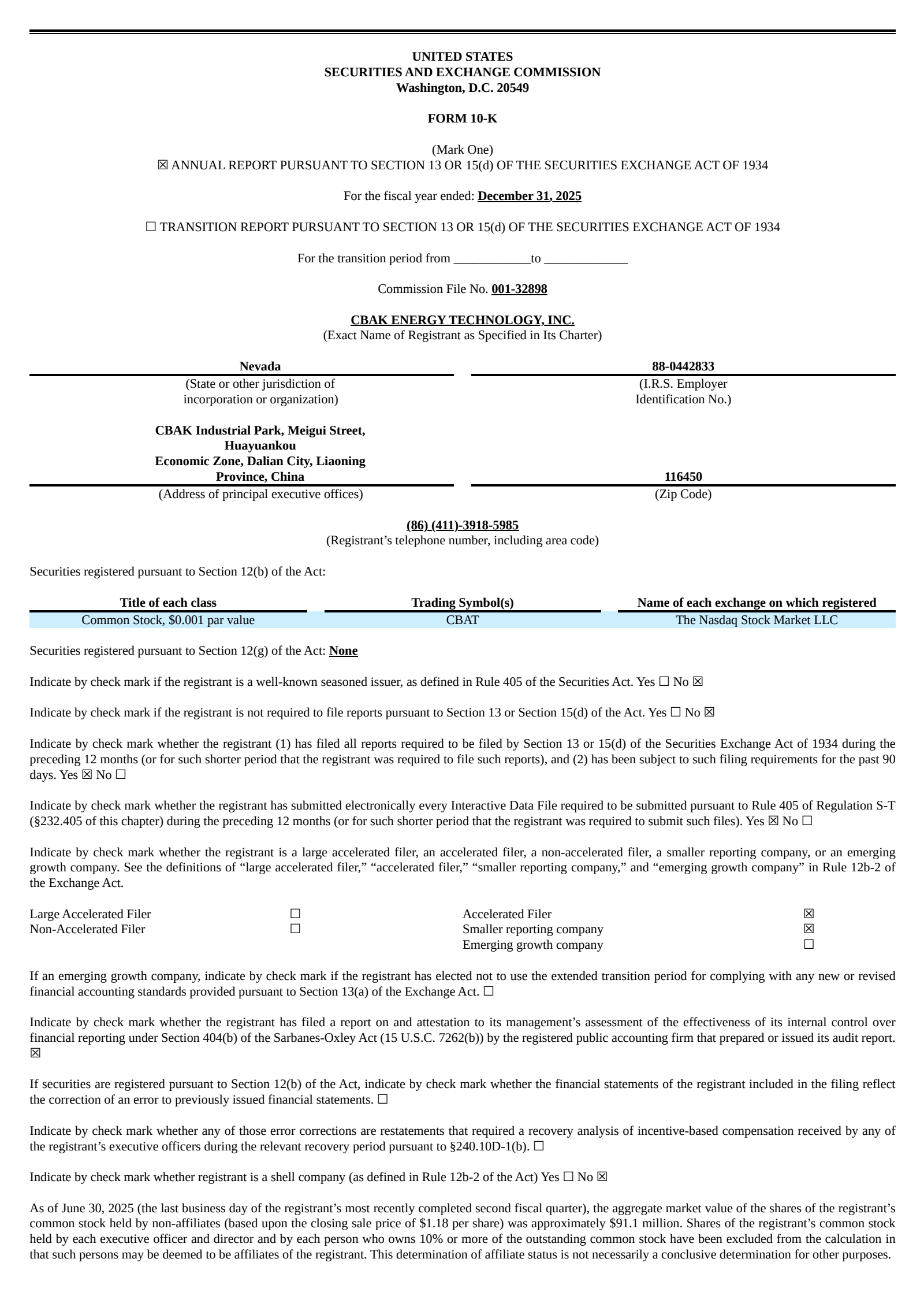 China BAK Battery's Q4 2025 Annual report