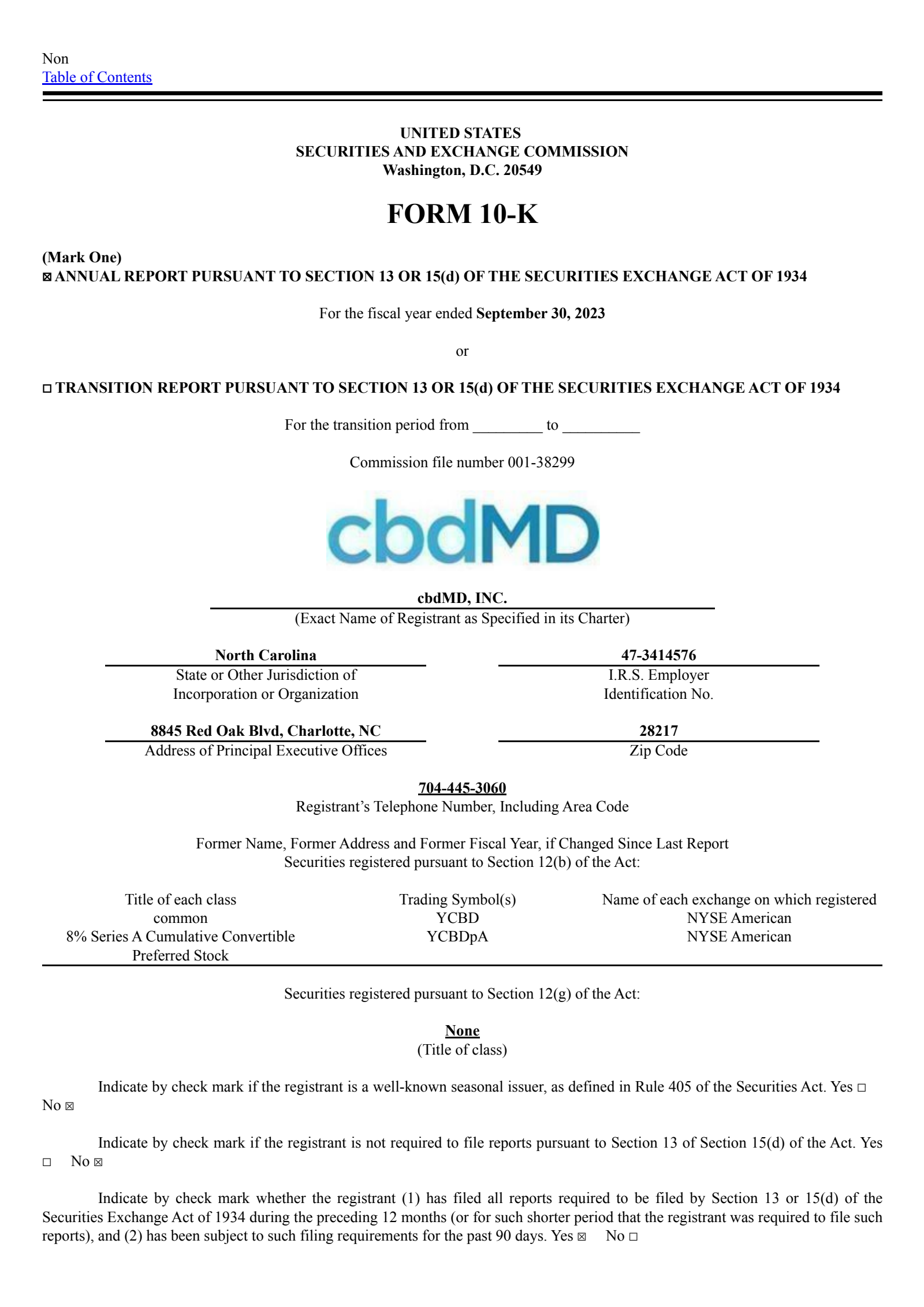 cbdMD's Q4 2023 Annual report
