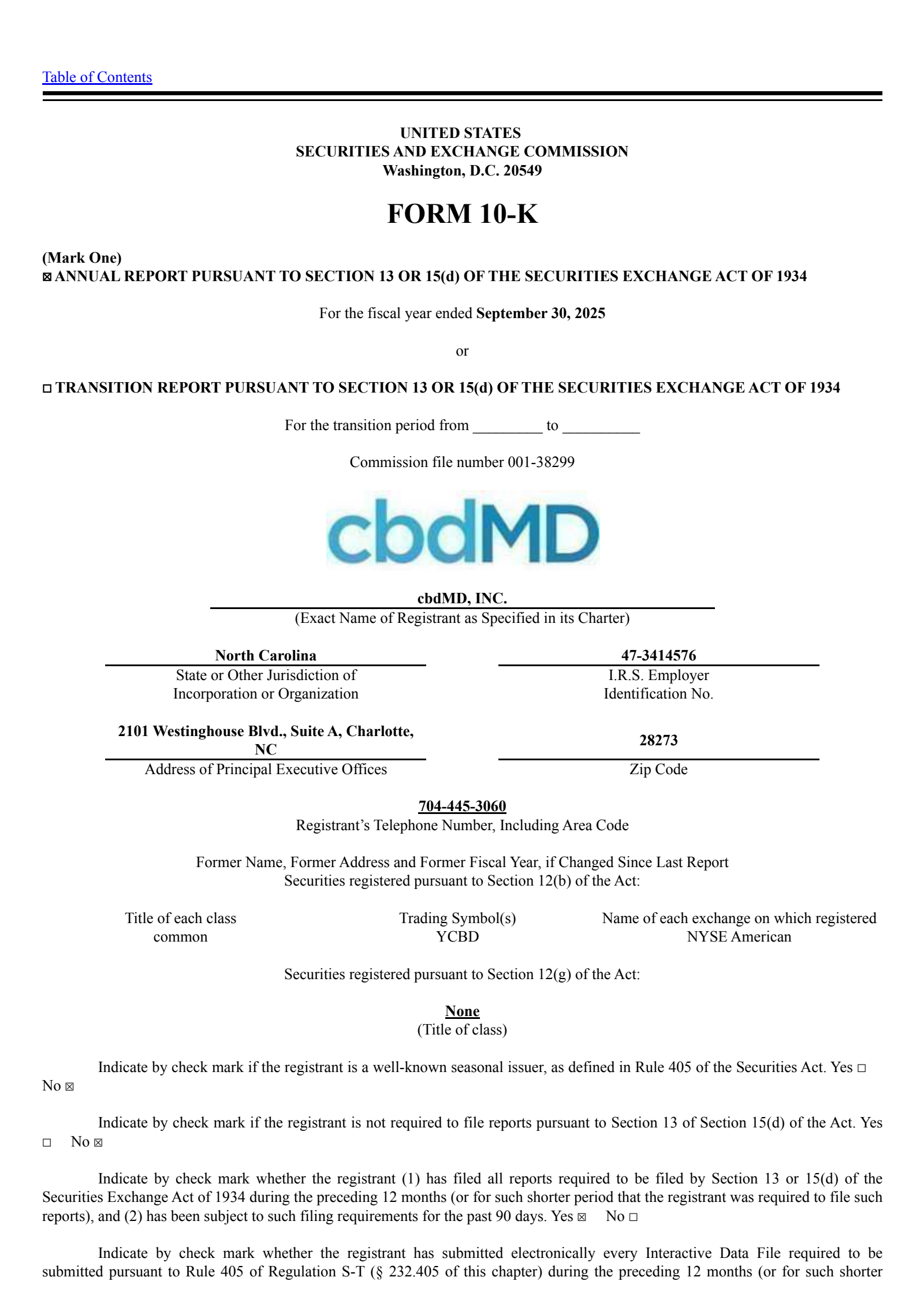 cbdMD's Q4 2025 Annual Report
