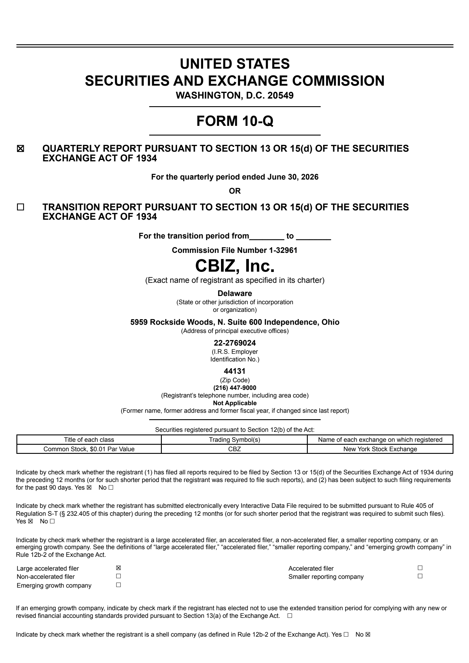 CBIZ's Q2 2026 Quarterly report