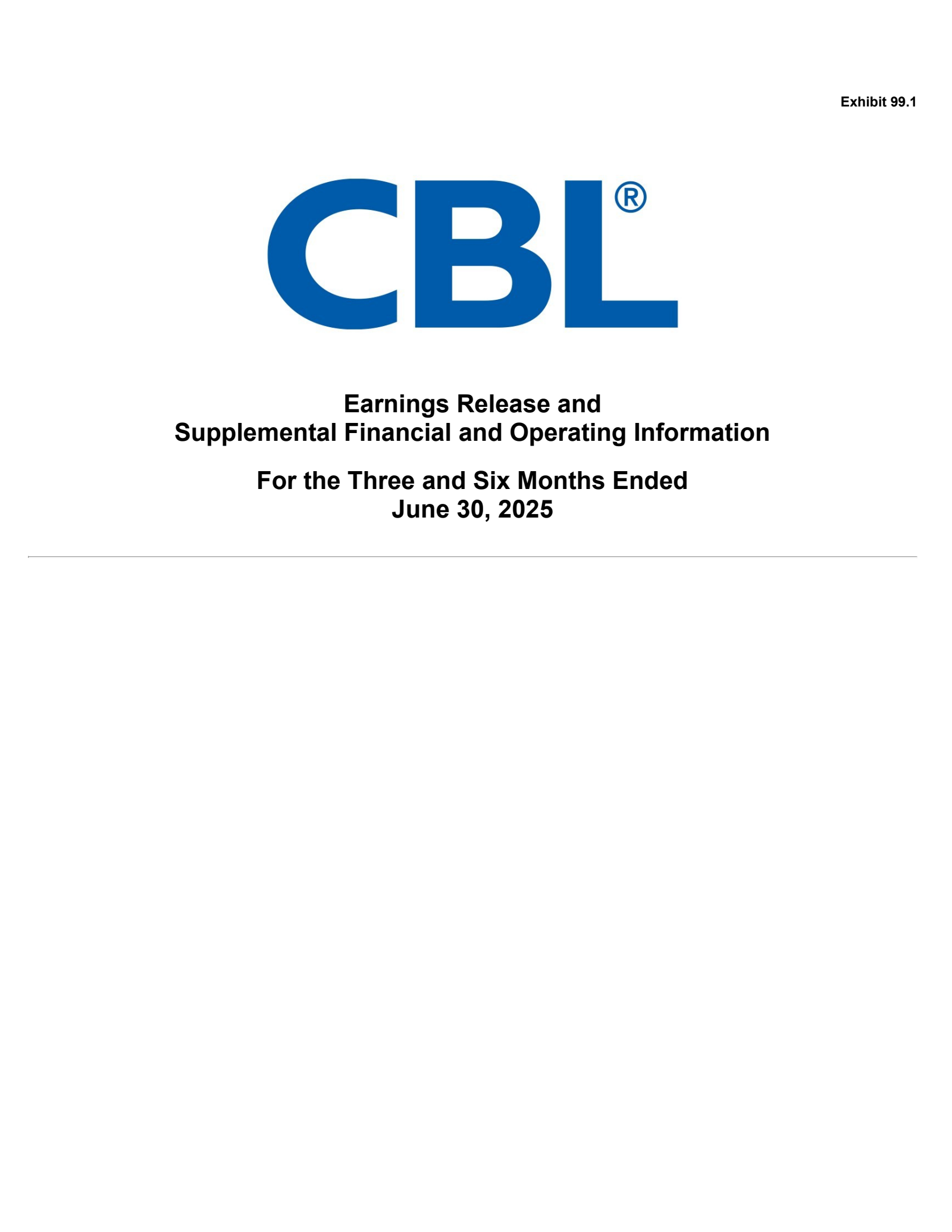 CBL & Associates Properties' Q2 2025 Press Release