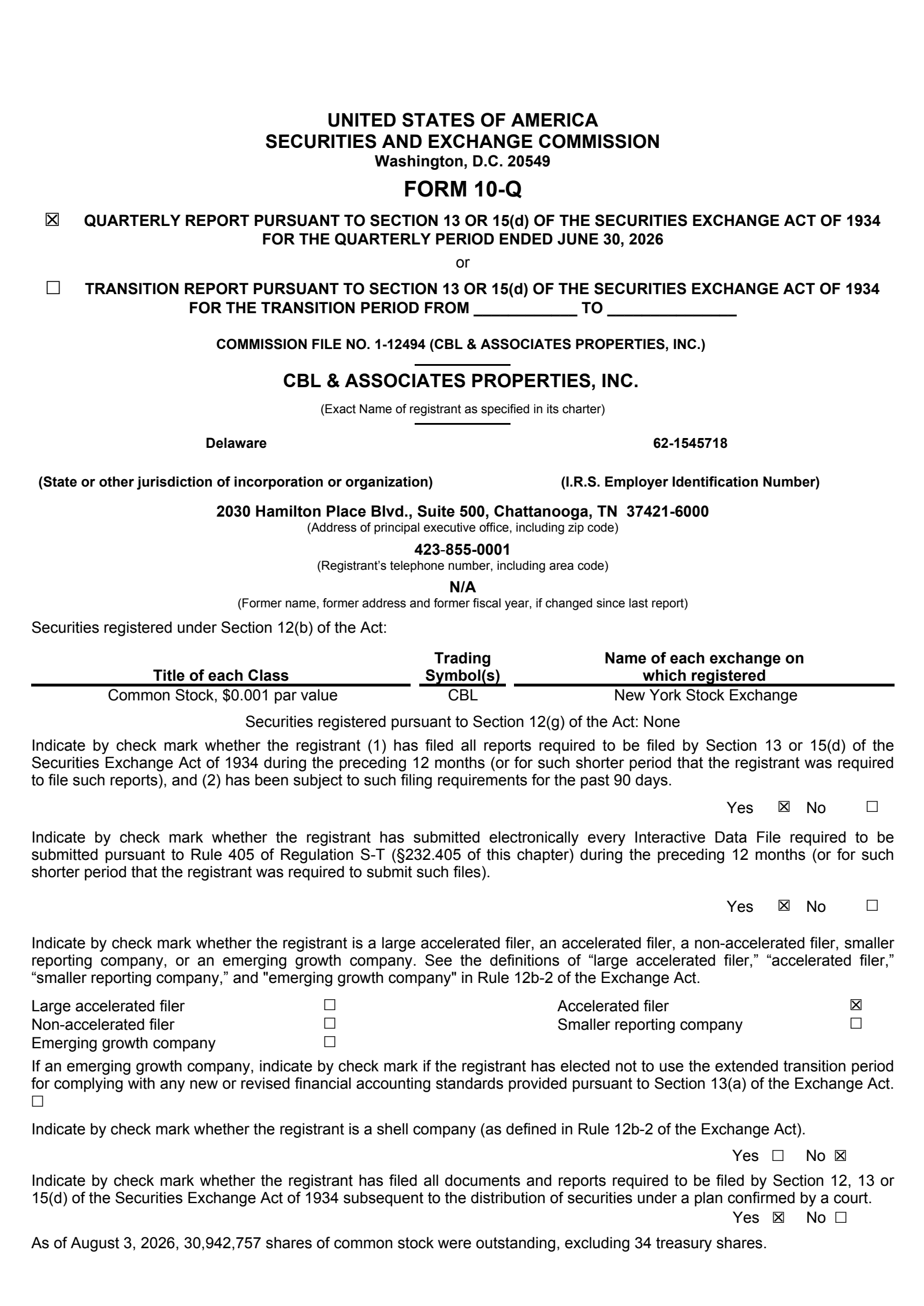 CBL & Associates Properties' Q2 2026 Quarterly report
