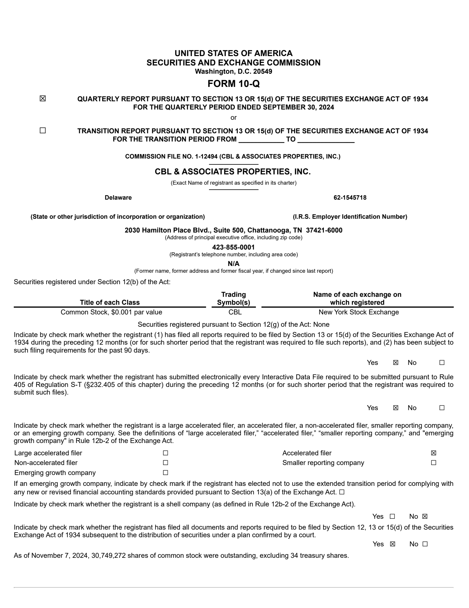 CBL & Associates Properties' Q3 2024 Quarterly Report