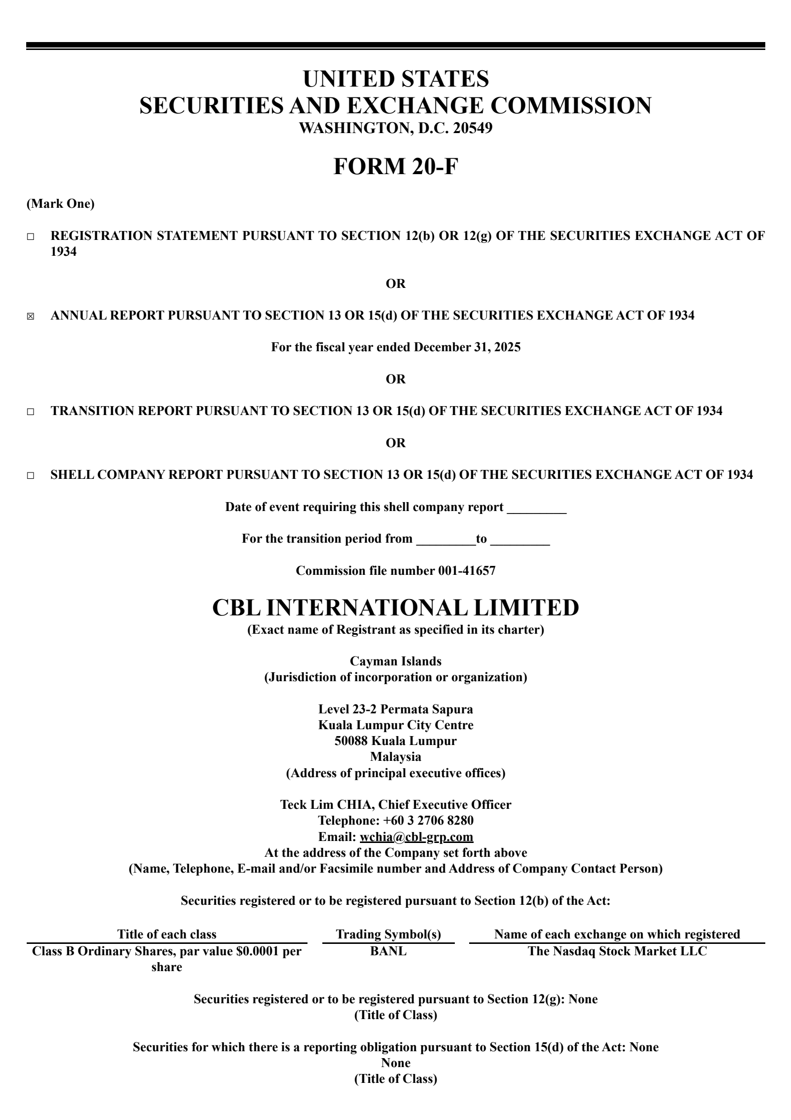 CBL International's Q4 2025 Annual report