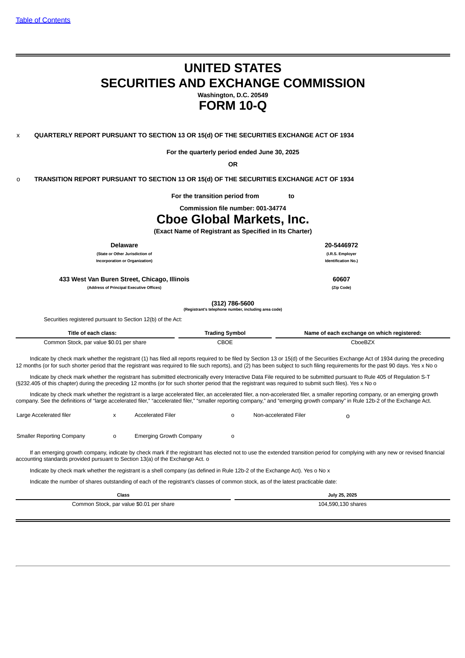 Cboe Global Markets' Q2 2025 Quarterly report